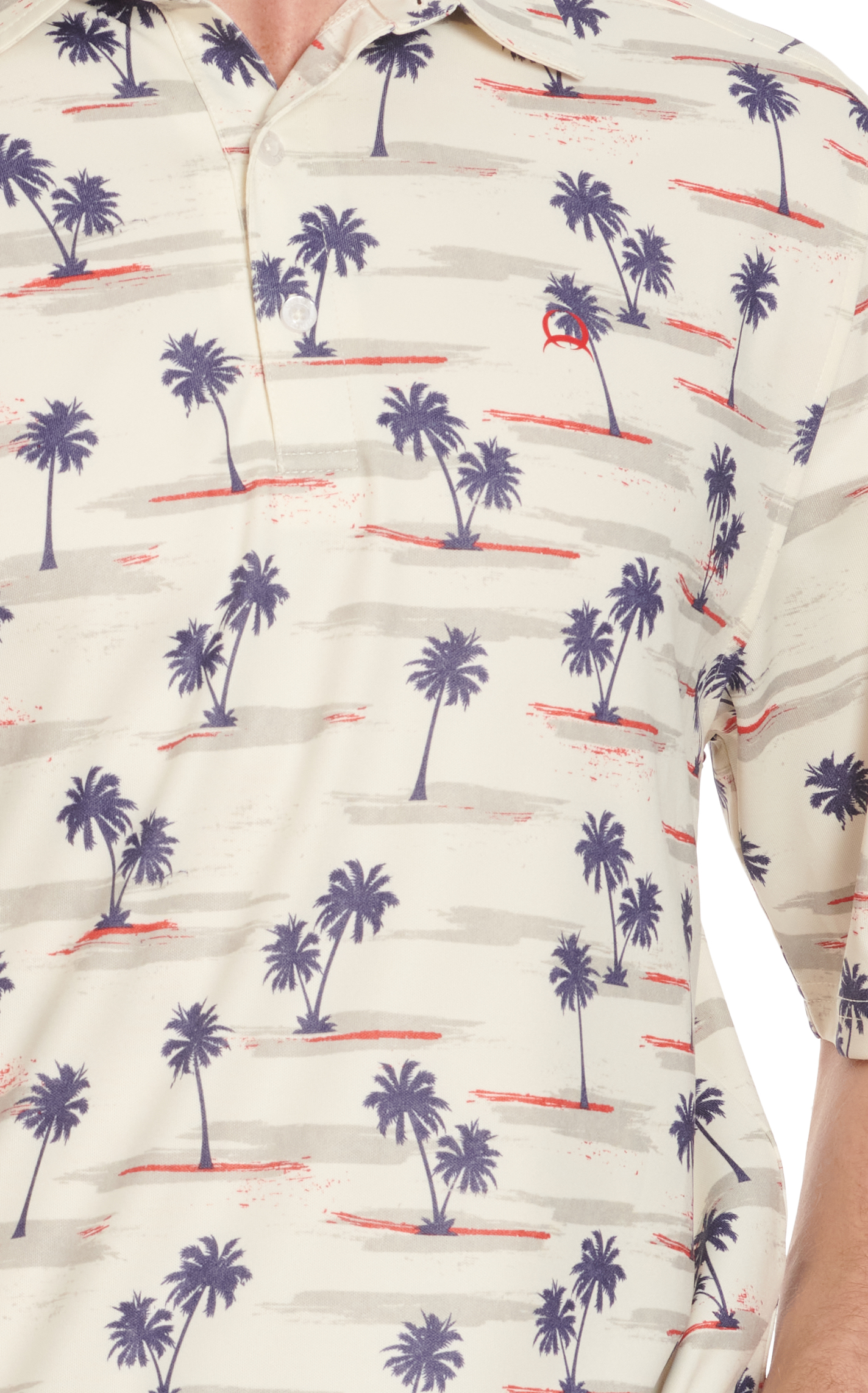 Cinch Men's Cream & Navy Palm Tree Print ArenaFlex Short Sleeve Polo Shirt - Image 1