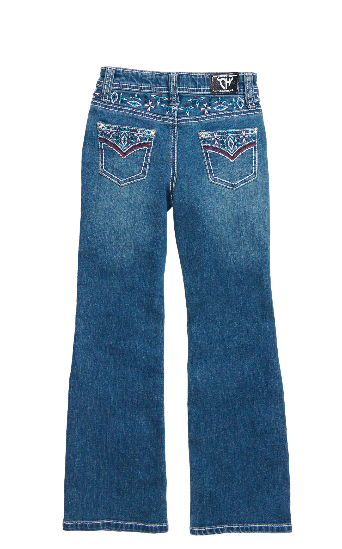 Cowboy Hardware Girl's Medium Wash Aztec Embroidered Boot Cut Jeans - Image 1