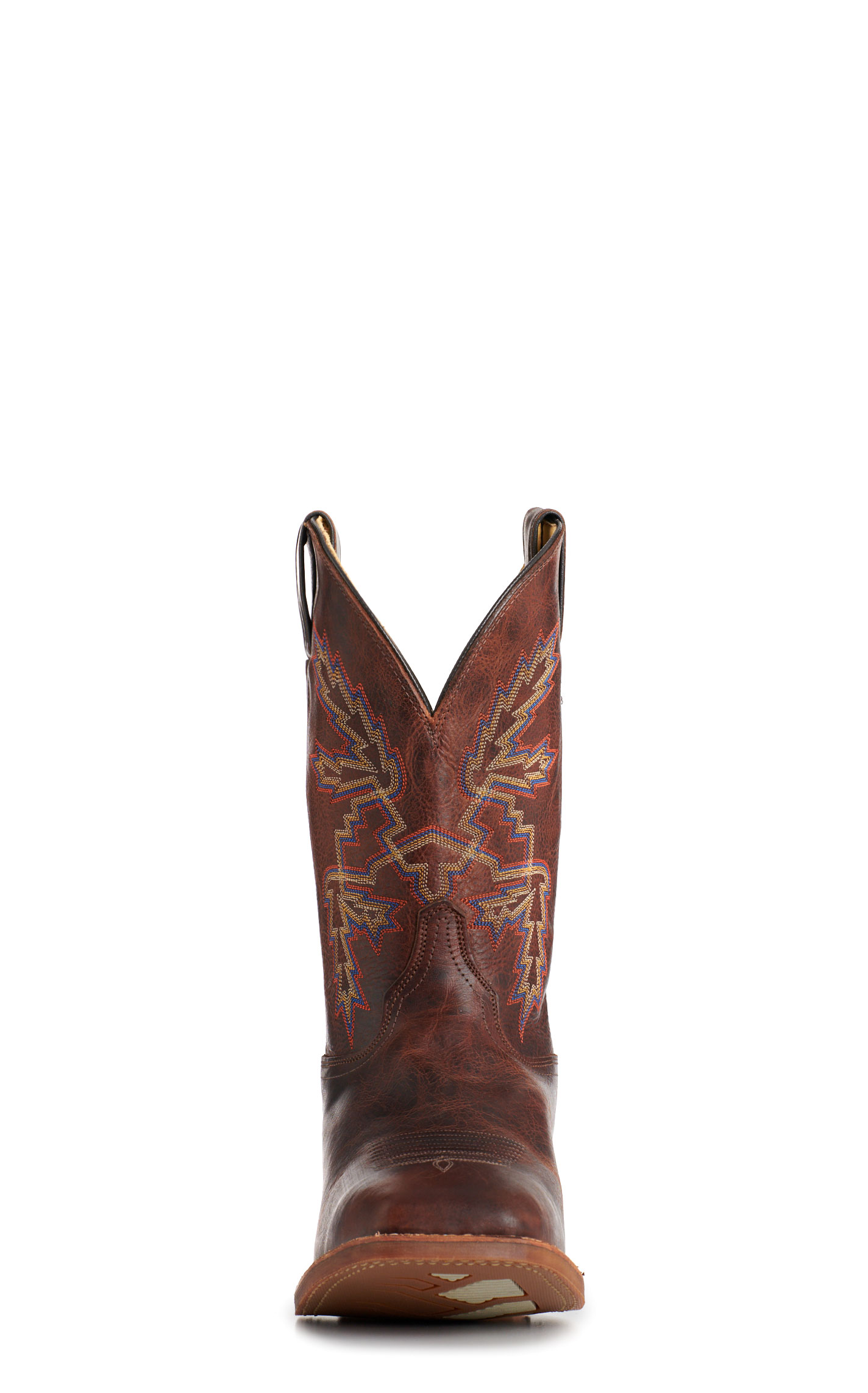 Justin Men’s Bent Rail Chocolate Brown Cowhide with Multicolored Stitching Square Toe Cowboy Boots - Image 1