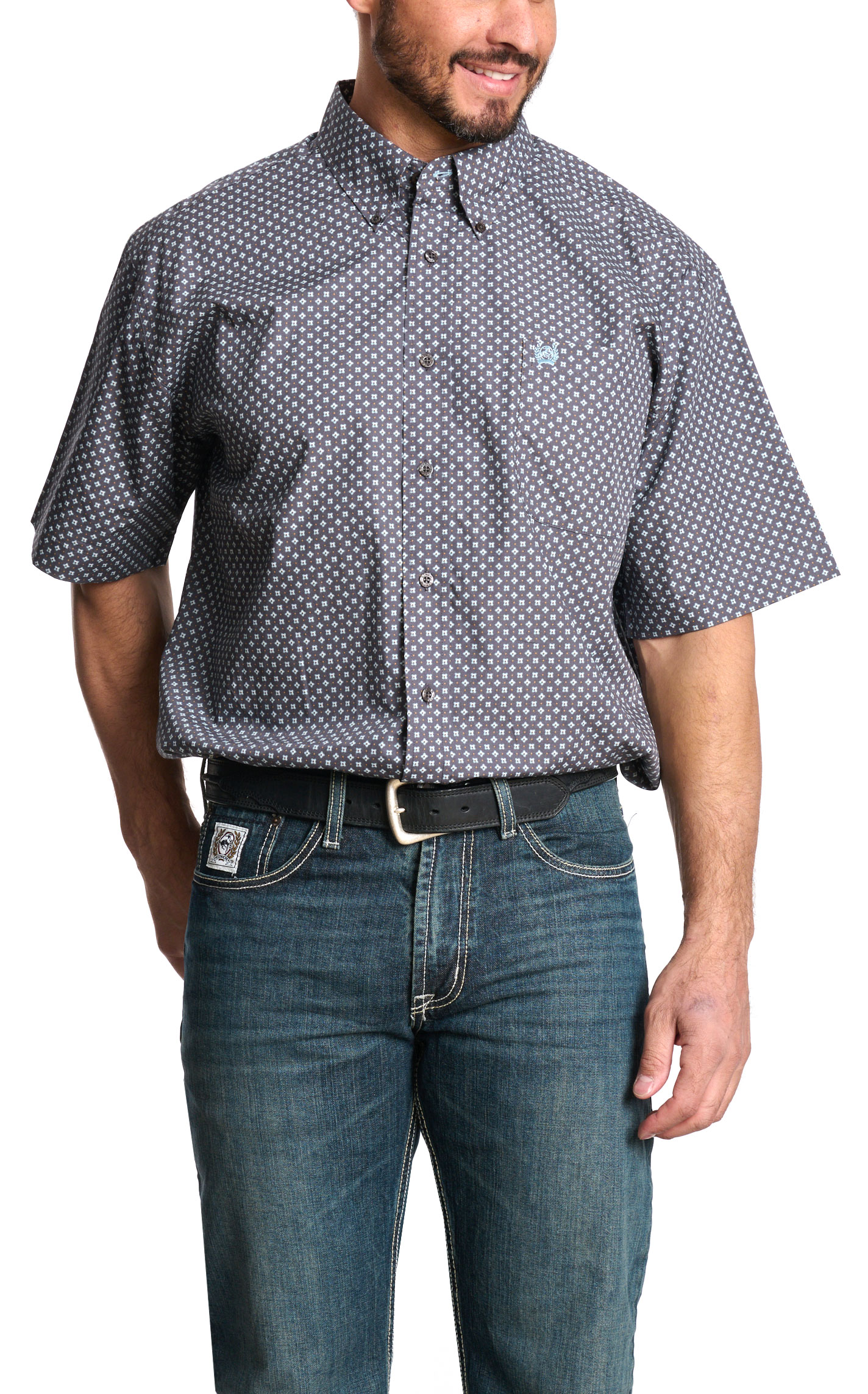 Cinch Men's Cement Gray Geo Print Western Shirt - Image 1
