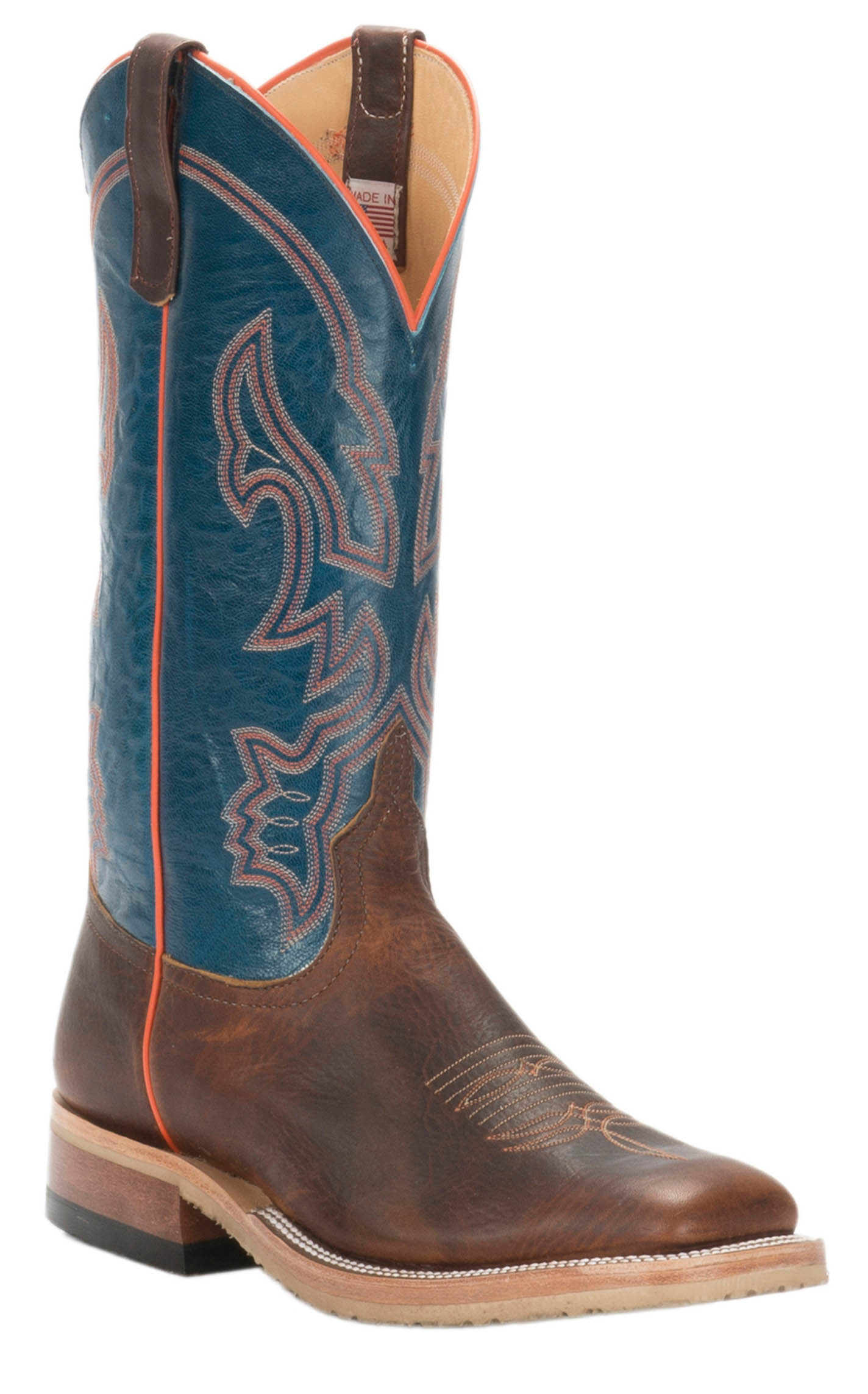 Anderson Bean Men's Briar Brown and Teal Wide Square Toe Cowboy Boot - Image 1