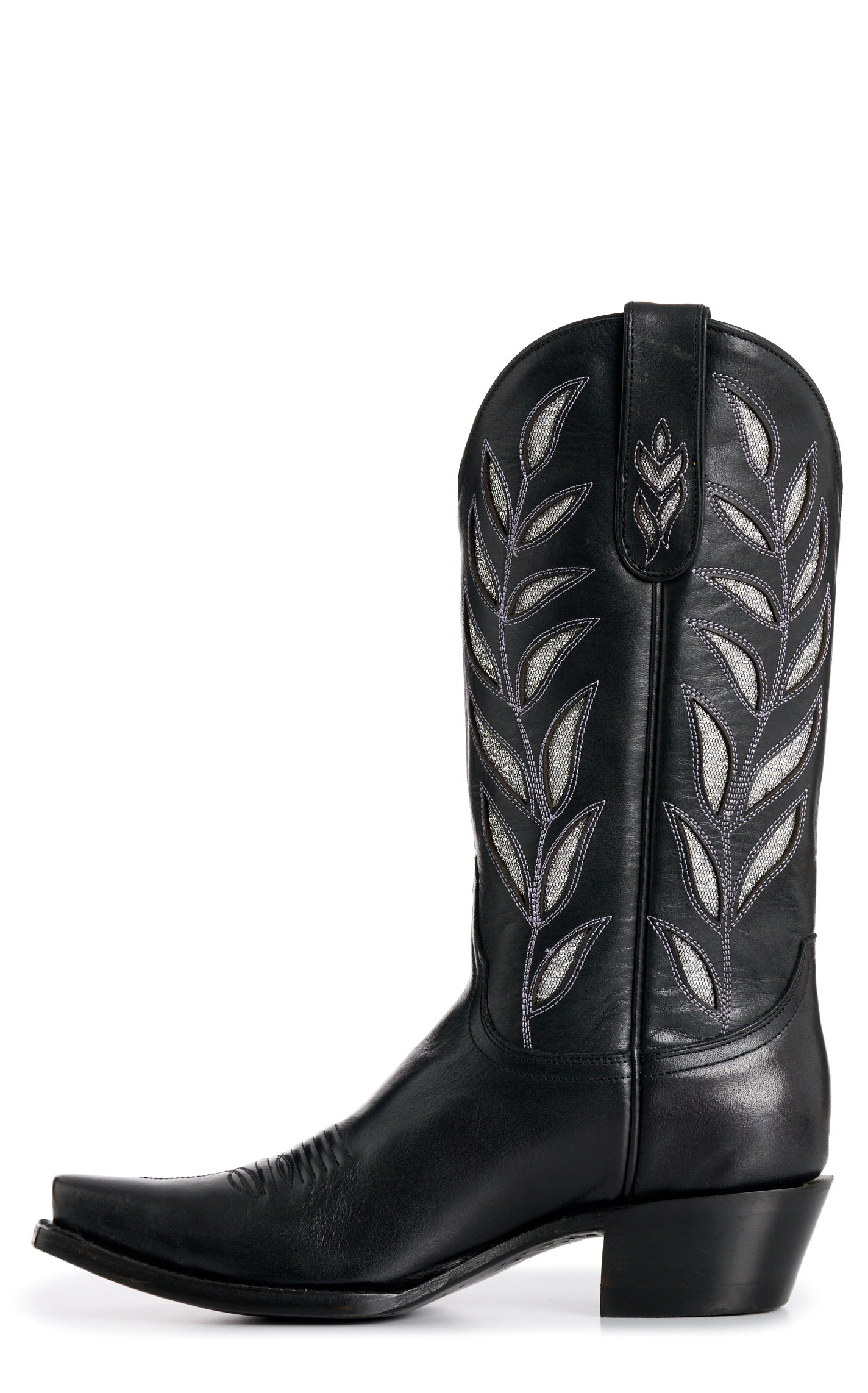 Cavender's Private Label Women's Black Silver Botanical Snip Toe Cowgirl Boots - Image 1