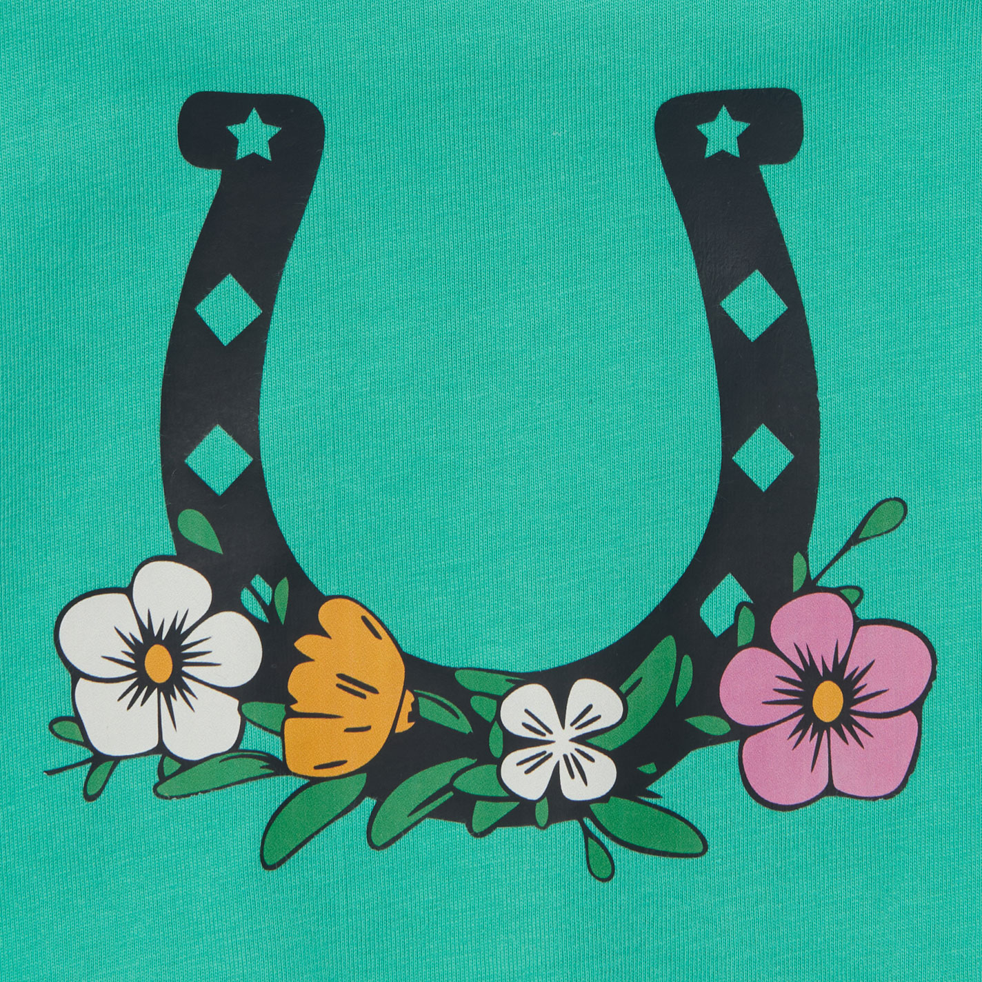 Rockin' C Infant Girl's Green Ruffle Horseshoe Graphic Romper - Image 1