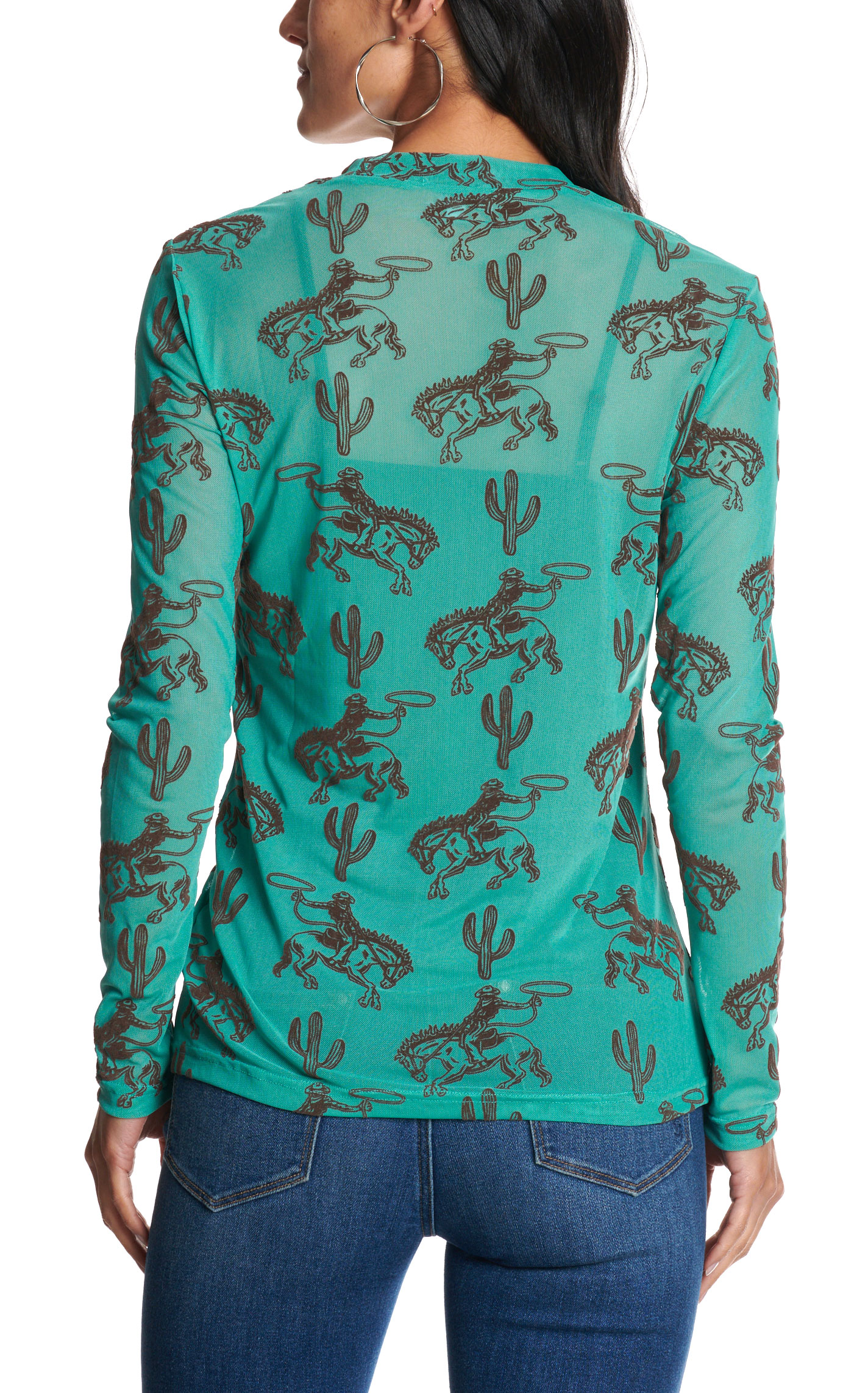 Marigold Kiss Women's Turquoise 3D Printed Mesh Top - Image 1