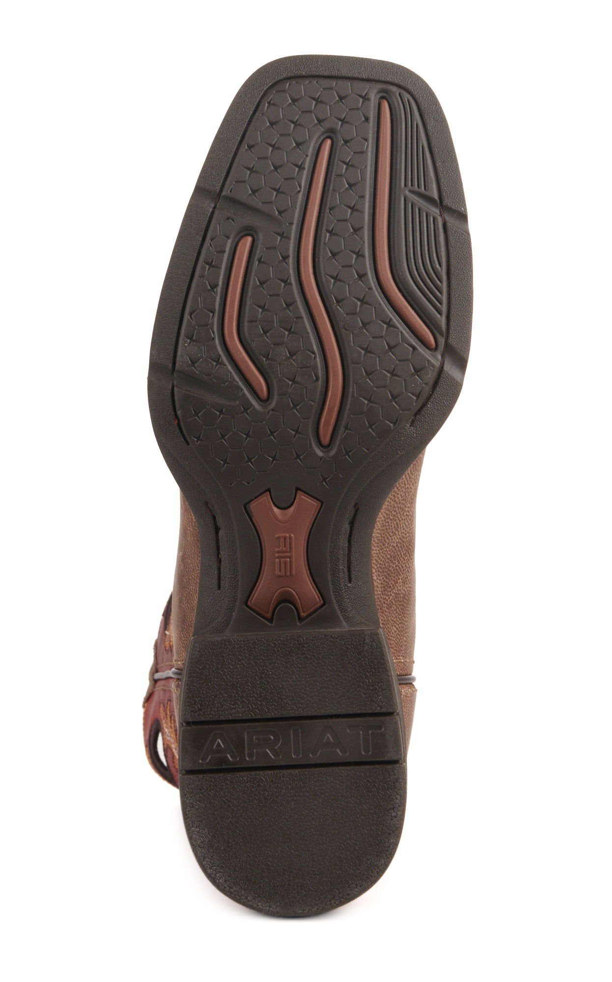 Ariat Men's Sport Rodeo Distressed Tan and Red Wide Square Toe Cowboy Boots - Image 1