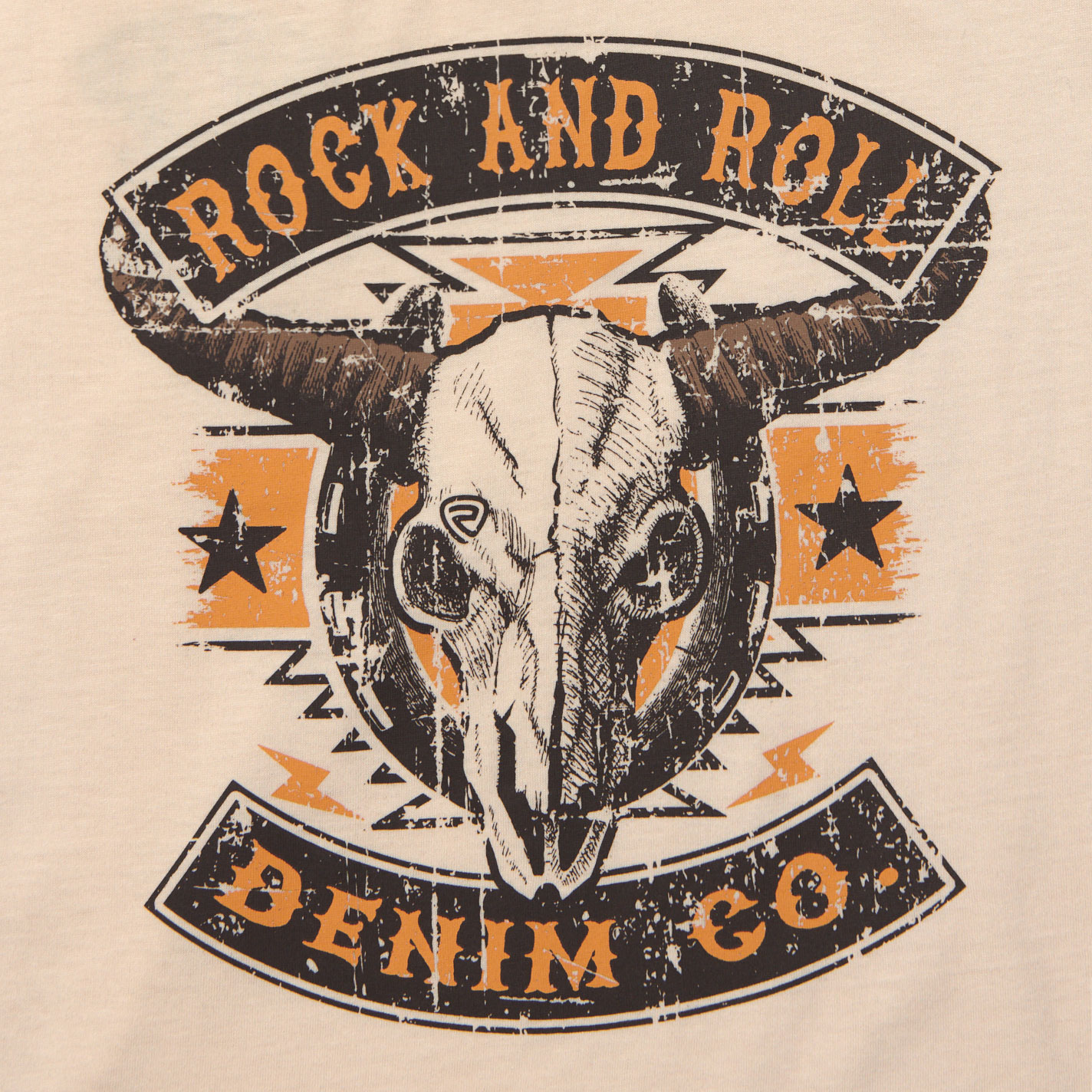 Rock & Roll Denim Boy's Latte Skull Logo Graphic T-Shirt - Image 1
