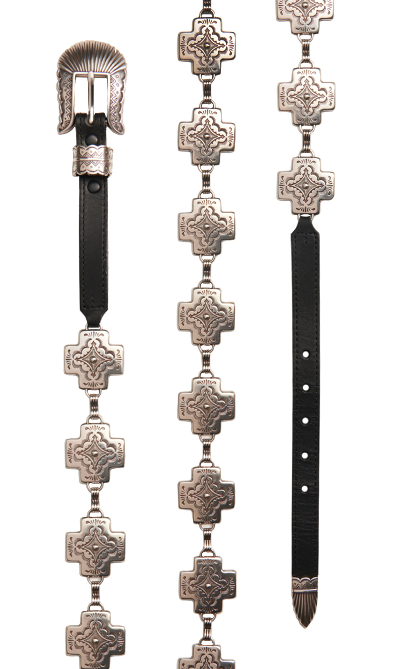 Tony Lama Silver Square Crosses Chain & Black Leather Belt - Image 1