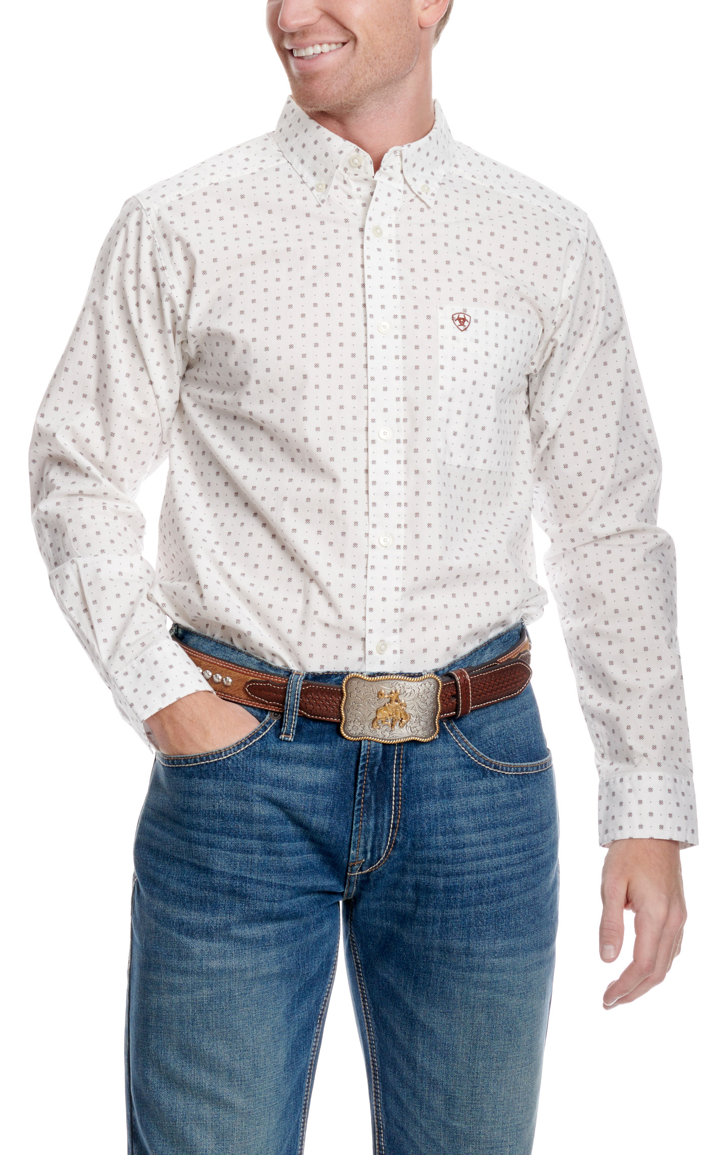 Ariat Men's Pembroke White & Rich Paprika Geo Print Western Shirt - Image 1