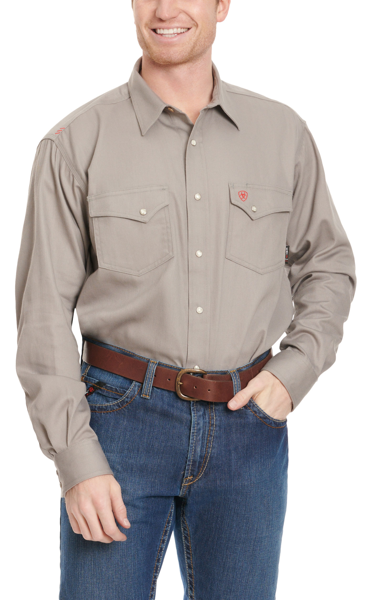 Ariat Men's Silver Gray Long Sleeve FR Work Shirt - Image 1