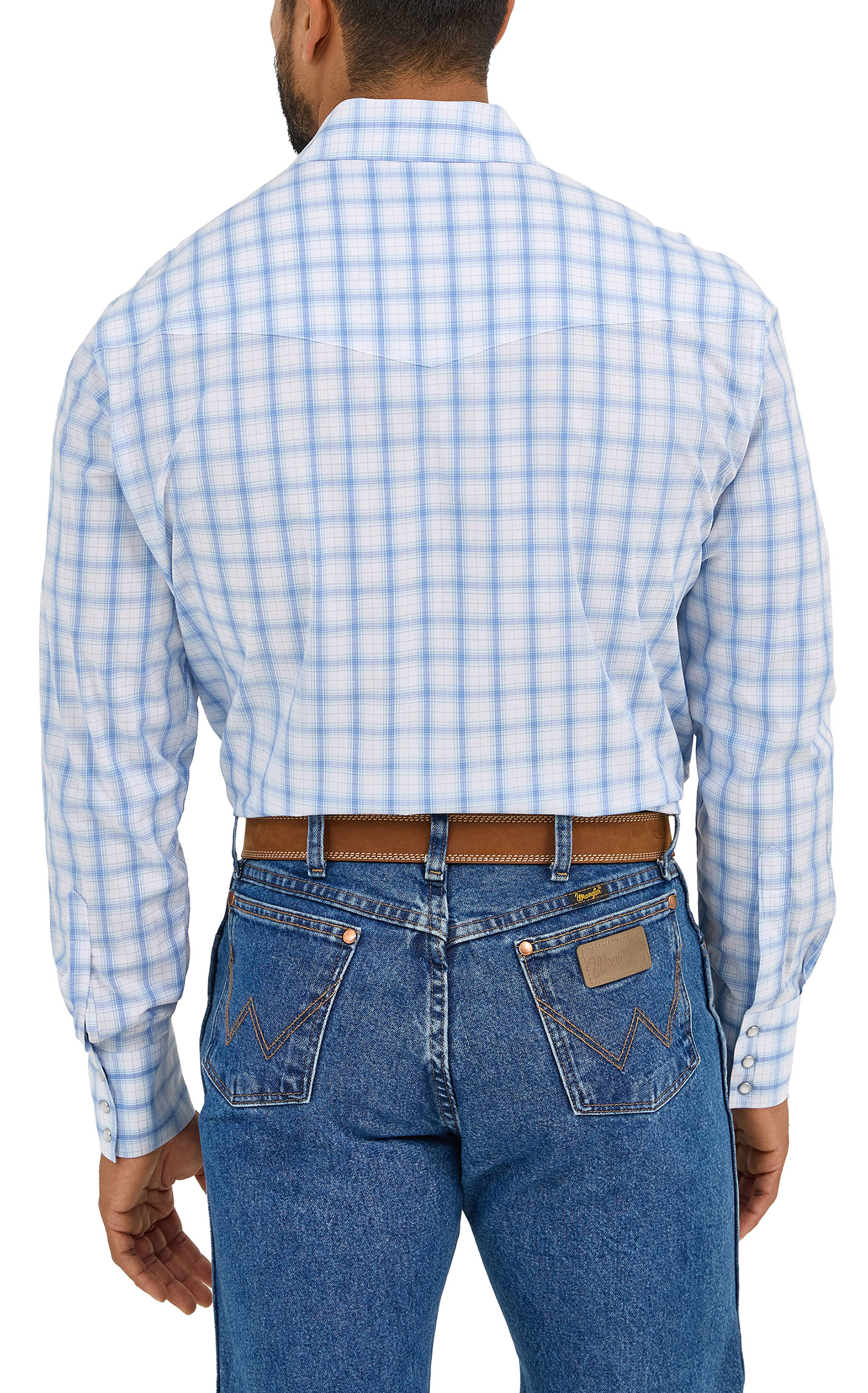 Wrangler Men's Blue & White Plaid Long Sleeve Western Shirt - Image 1