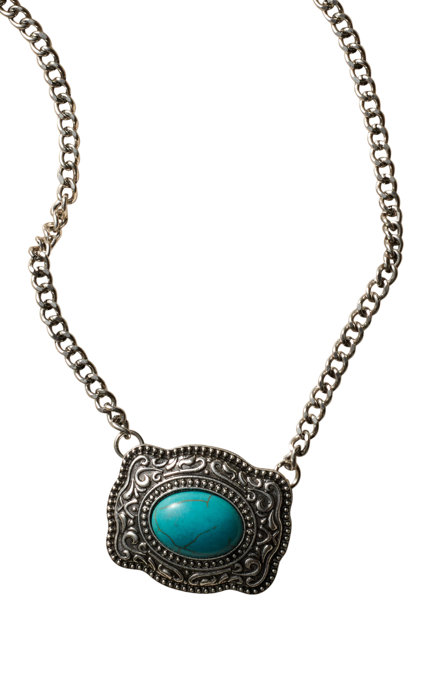 Southern Grace Silver & Turquoise Stone Concho Tasseled Necklace - Image 2