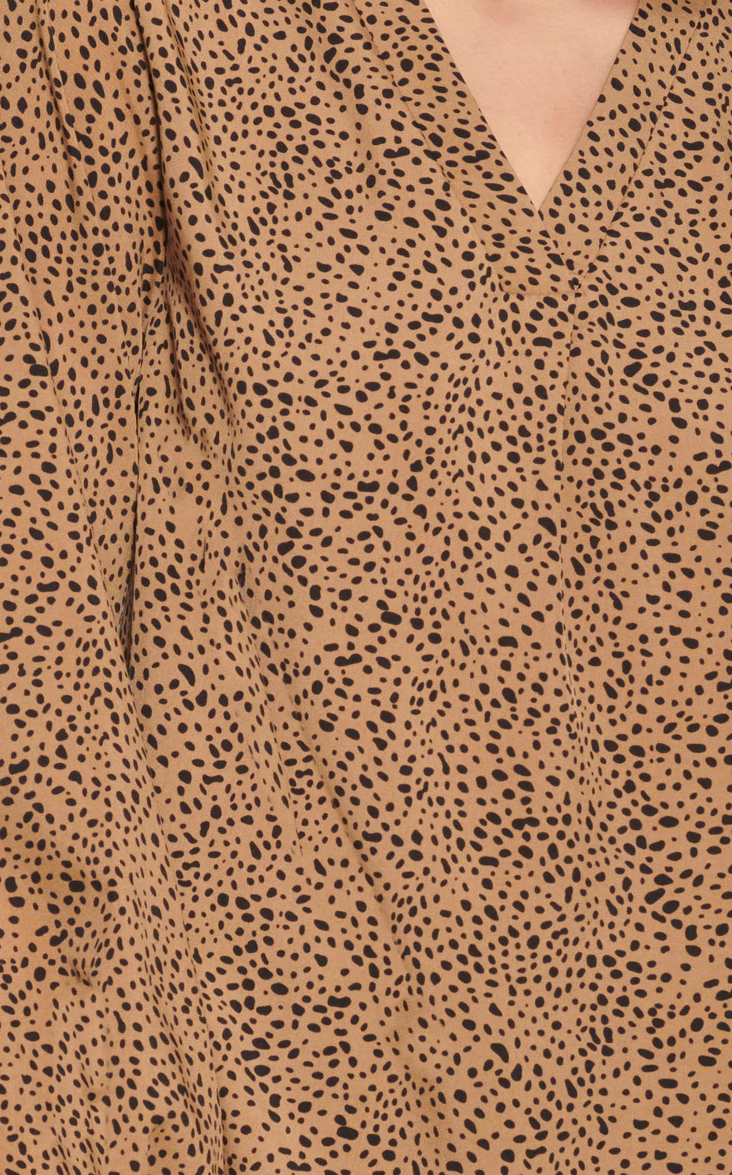 Newbury Kustom Women's Taupe with Black Tiny Animal Print Long Sleeve Top - Image 1
