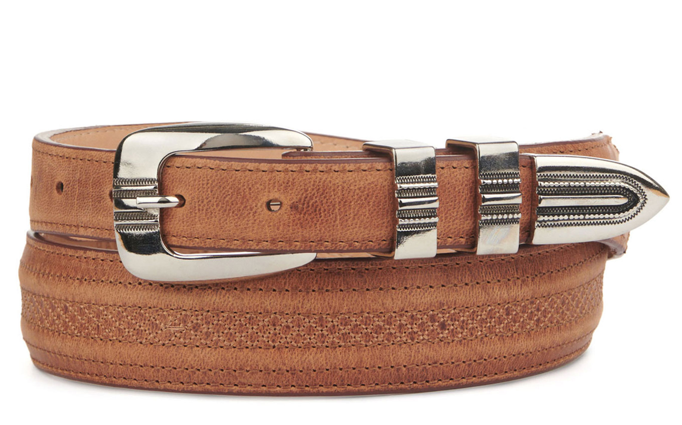 Cavender's Men's Tan Leather Maddog Goat Textured Tapped Western Belt - Image 1