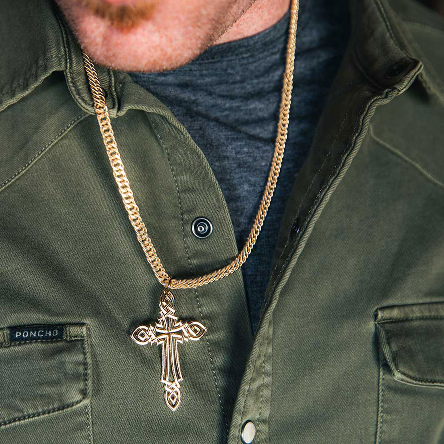 Montana Silversmiths Men's Gold Grand Faith Cross Necklace - Image 1