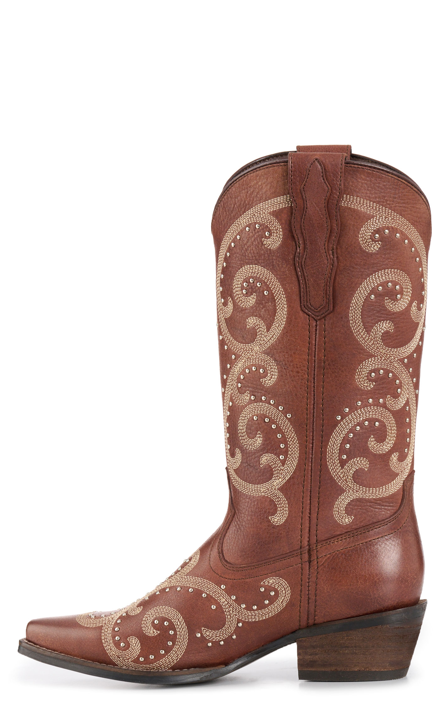 Rockin' C Women's Brown Crackle with Embroidery Snip Toe Cowboy Boots - Image 1