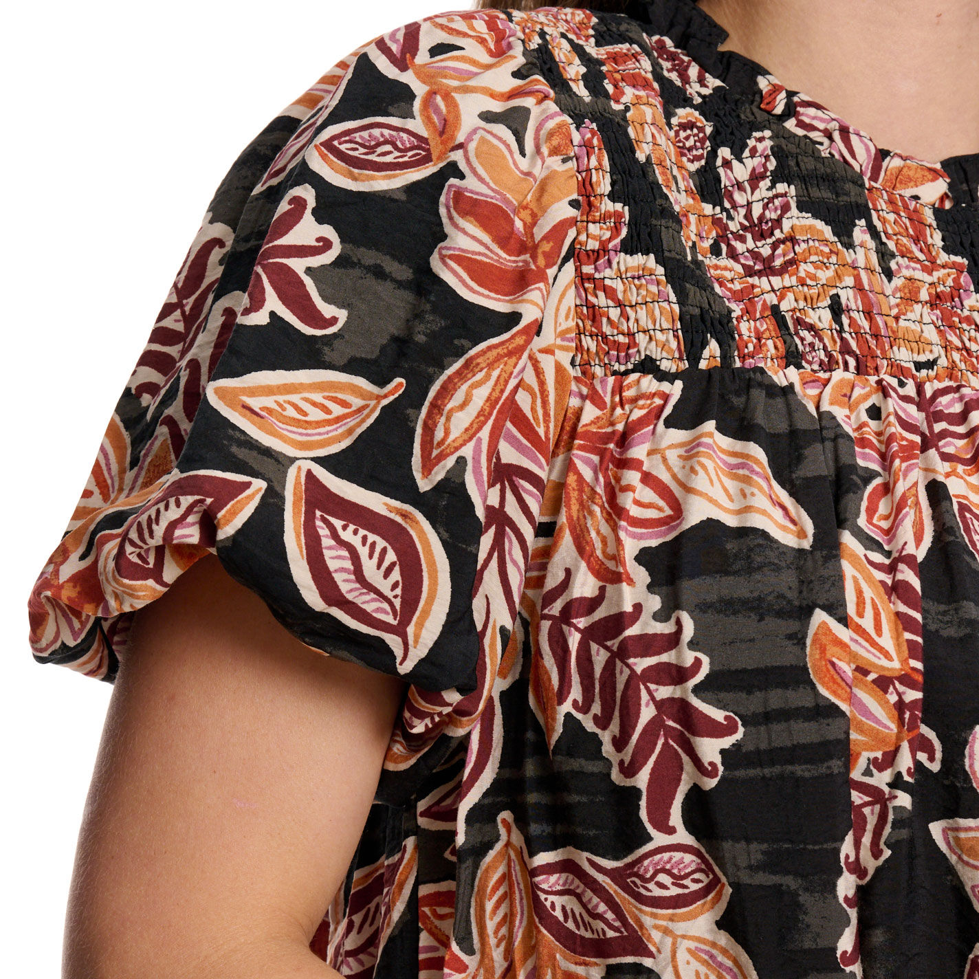 TCEC Women's Black & Sunset Floral Smocked Top - Image 1