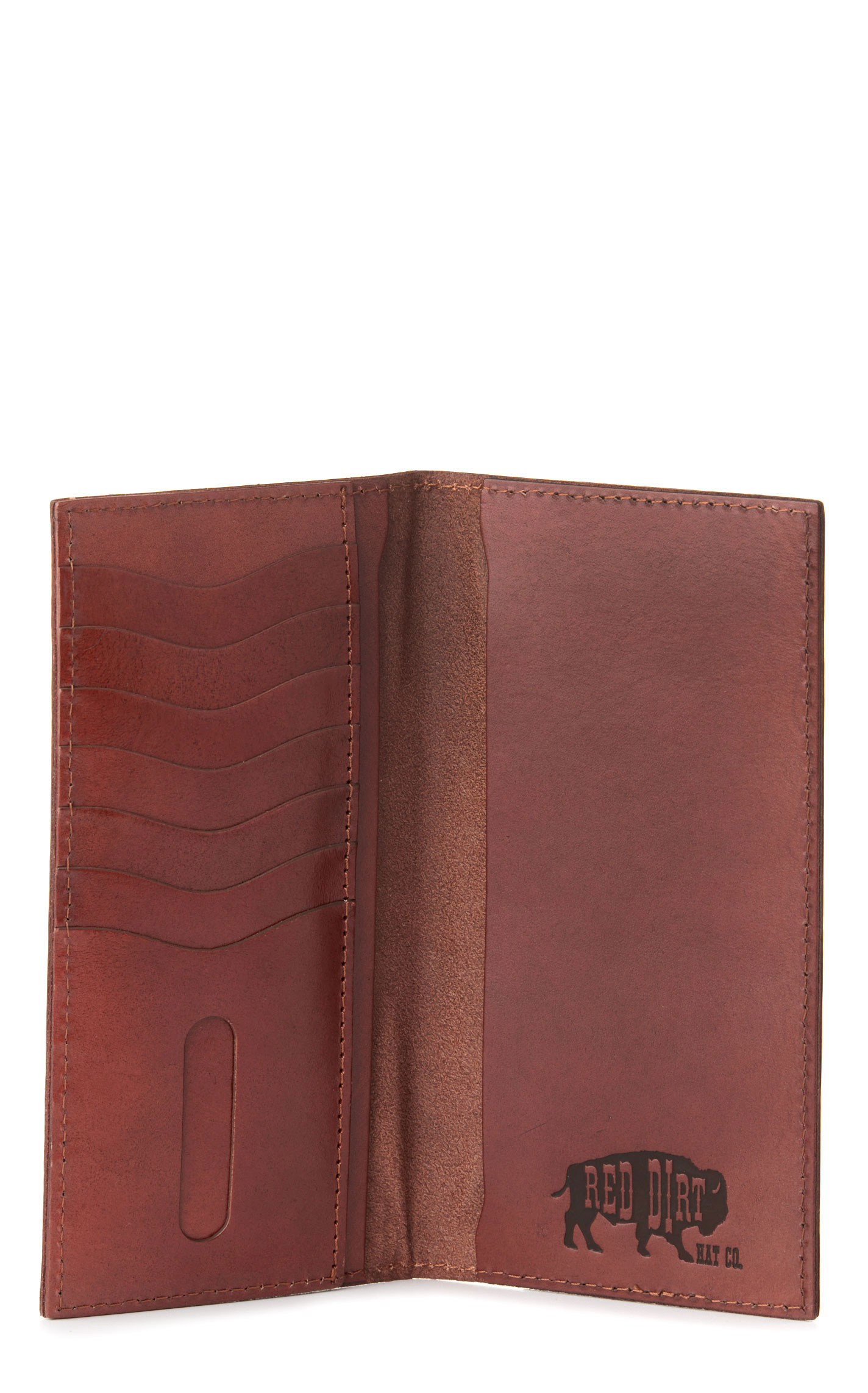 Red Dirt Hat Co. Red-Brown Leather Floral Tool Turquoise Underlay Rodeo Wallet - Image 1
