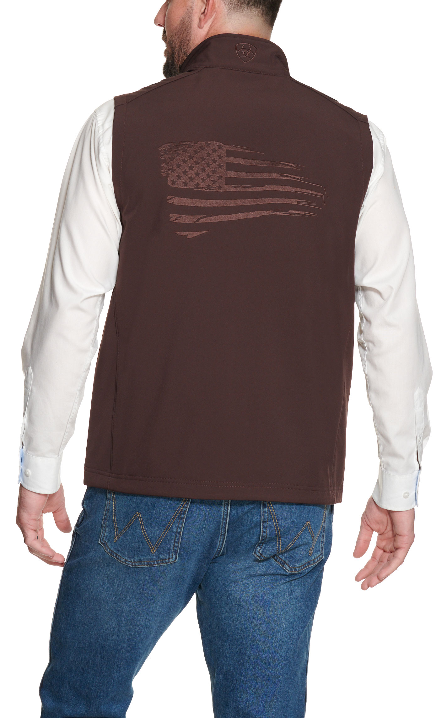 Ariat Men's Logo 2.0 Patriot Coffee Bean Brown with Flag Embroidery Softshell Vest - Image 1
