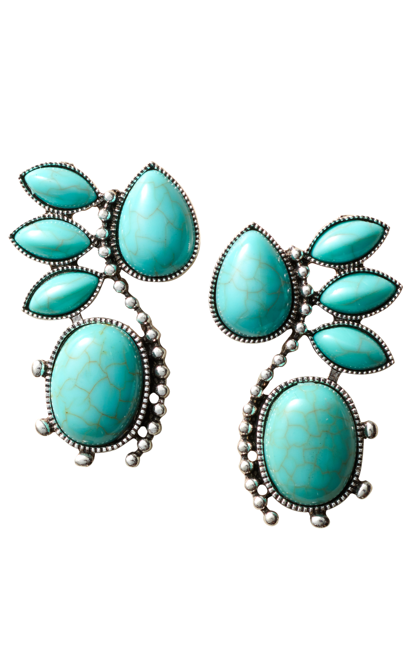 806 by Pink Panache Turquoise Stones & Silver Beaded Earrings - Image 1