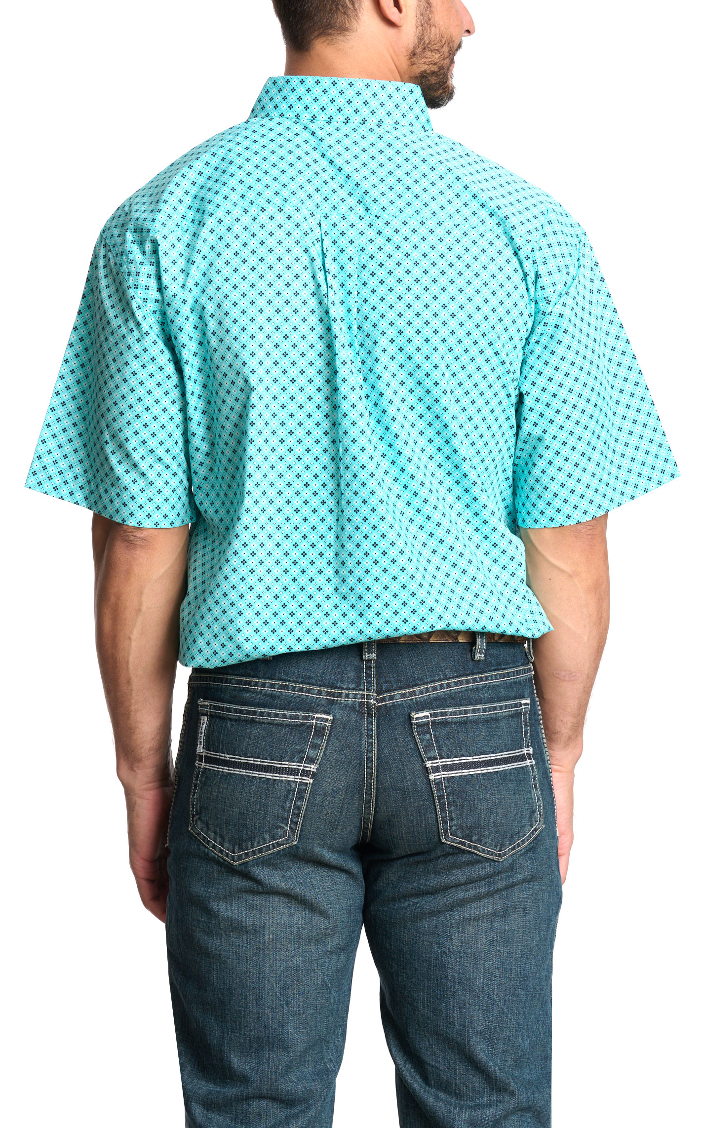 Cinch Men's Turquoise White & Navy Geo Print Western Shirt - Image 1