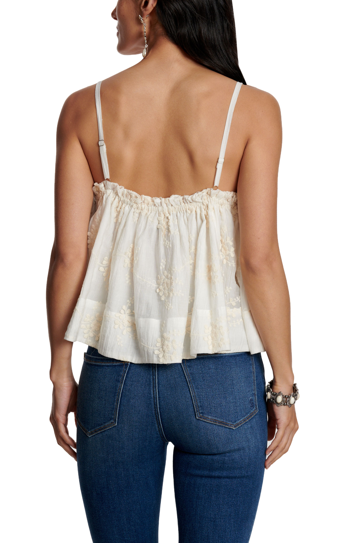 Endless Blu Women's Cream Floral Lace Spaghetti Strap Top - Image 1