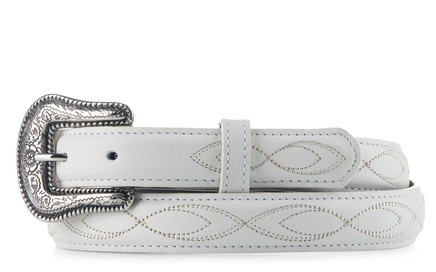 Cavender's Women's White Leather Stitched Belt - Image 1