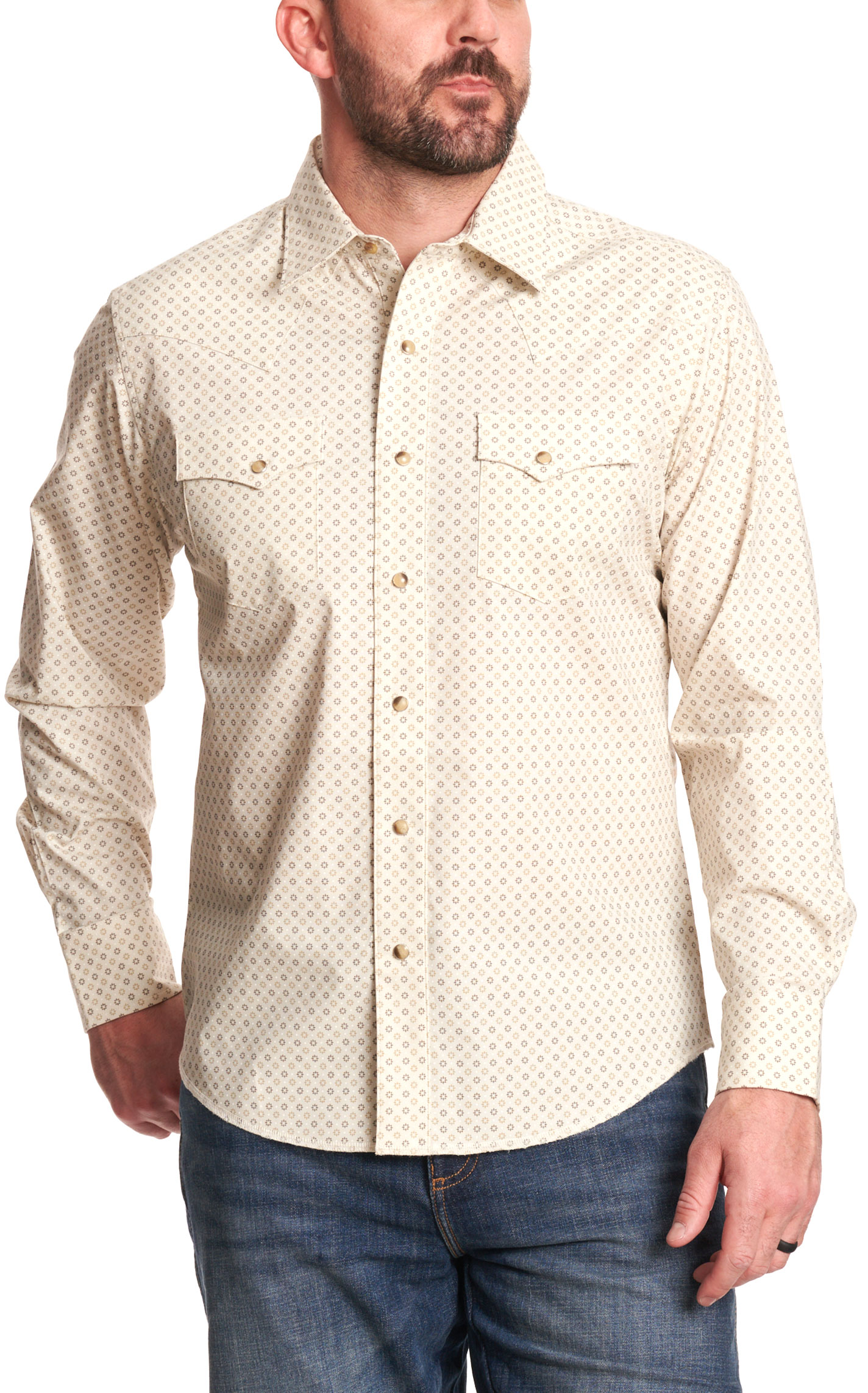 Wrangler Retro Men's Tan Geo Print Long Sleeve Western Shirt - Image 1