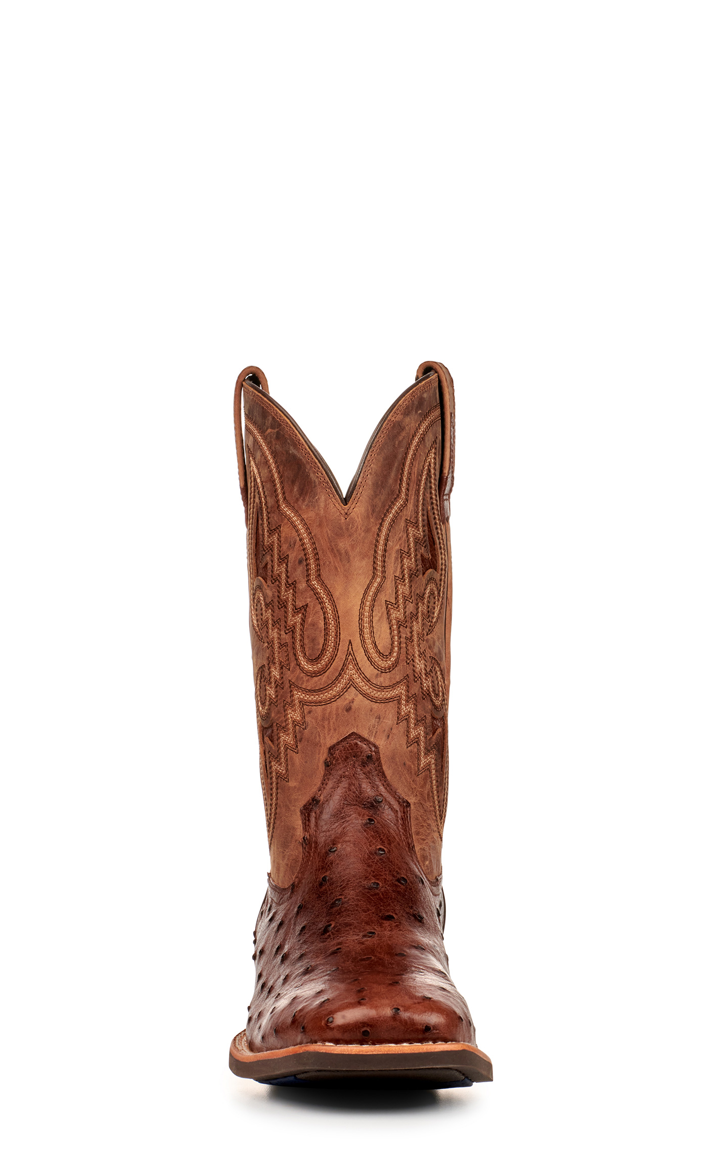Ariat Men's Dagger Tan and Dark Tabac Full Quill Ostrich Shock Shield Wide Square Toe Exotic Cowboy Boots - Image 1