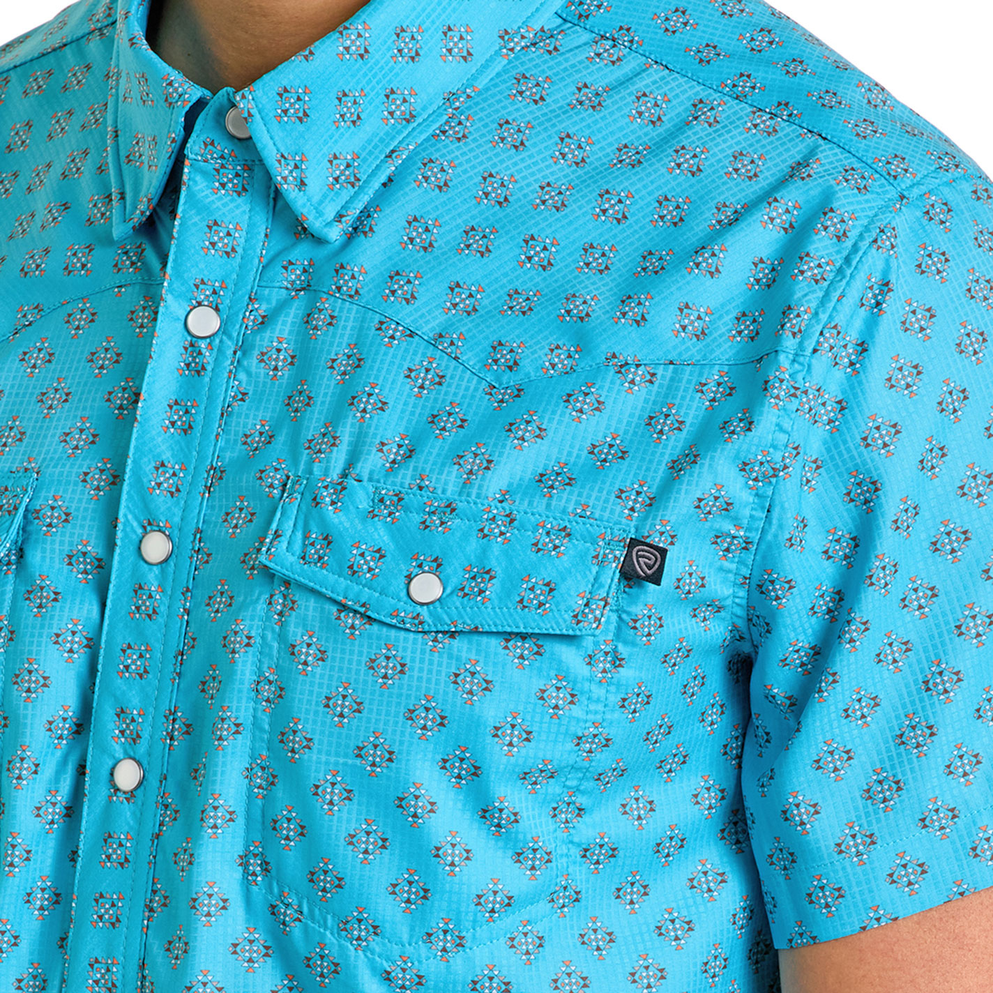 Rock & Roll Denim Men's Teal Mini Aztec Print Shirt - Image 1