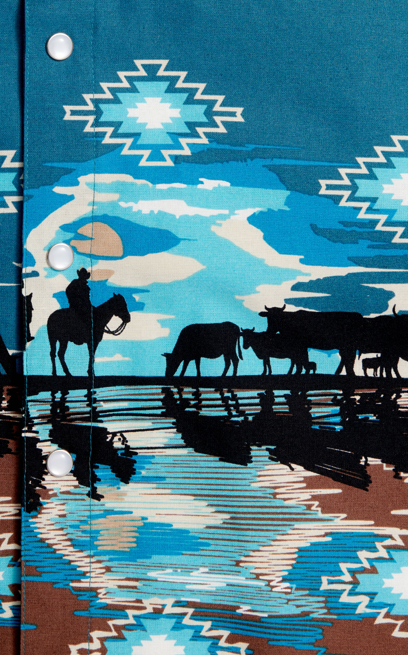 Panhandle Boy's Teal & Chocolate Silhouette Aztec Western Shirt - Image 1