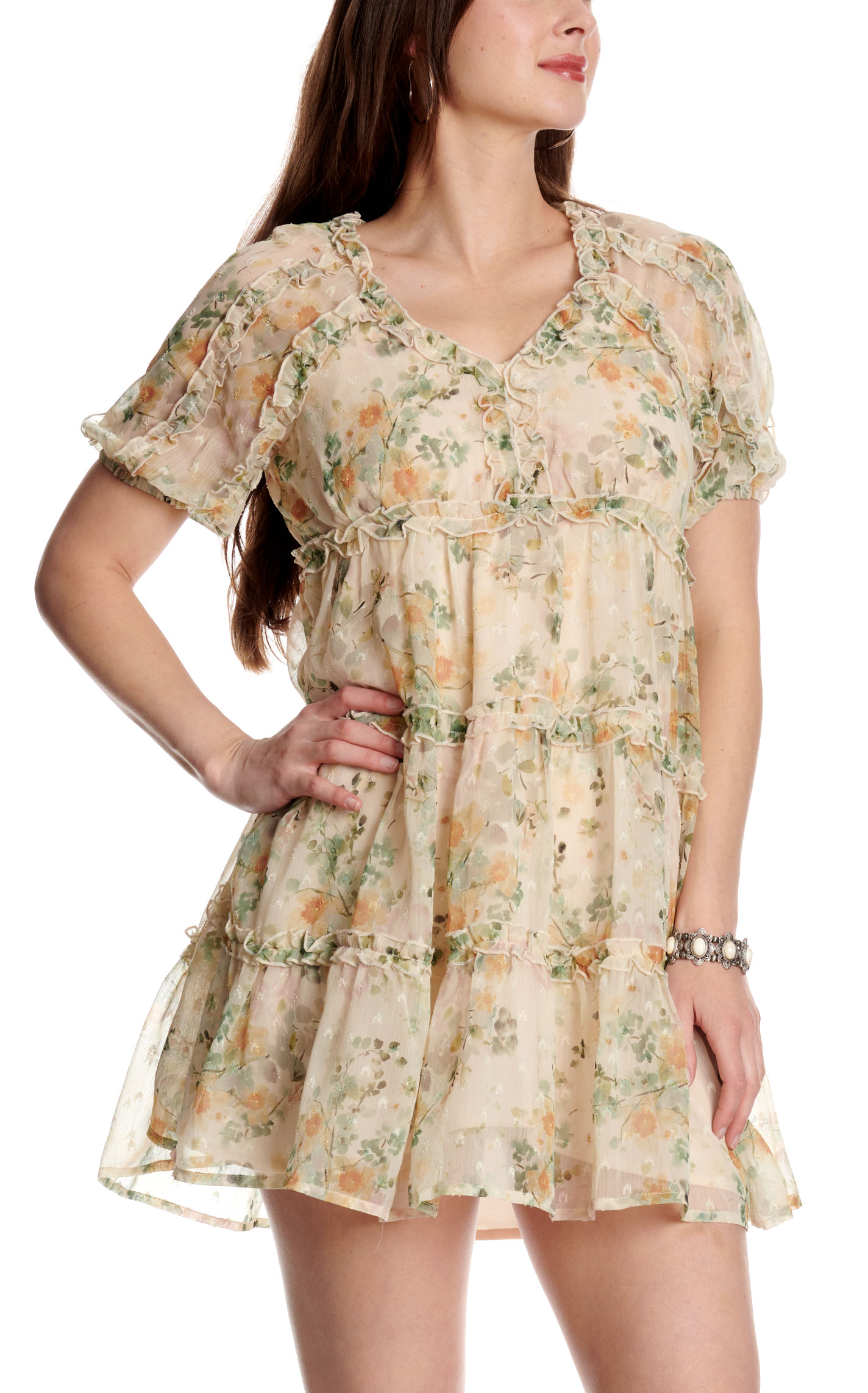 Blue B Women's Tan & Sage Floral Print Dress - Image 3