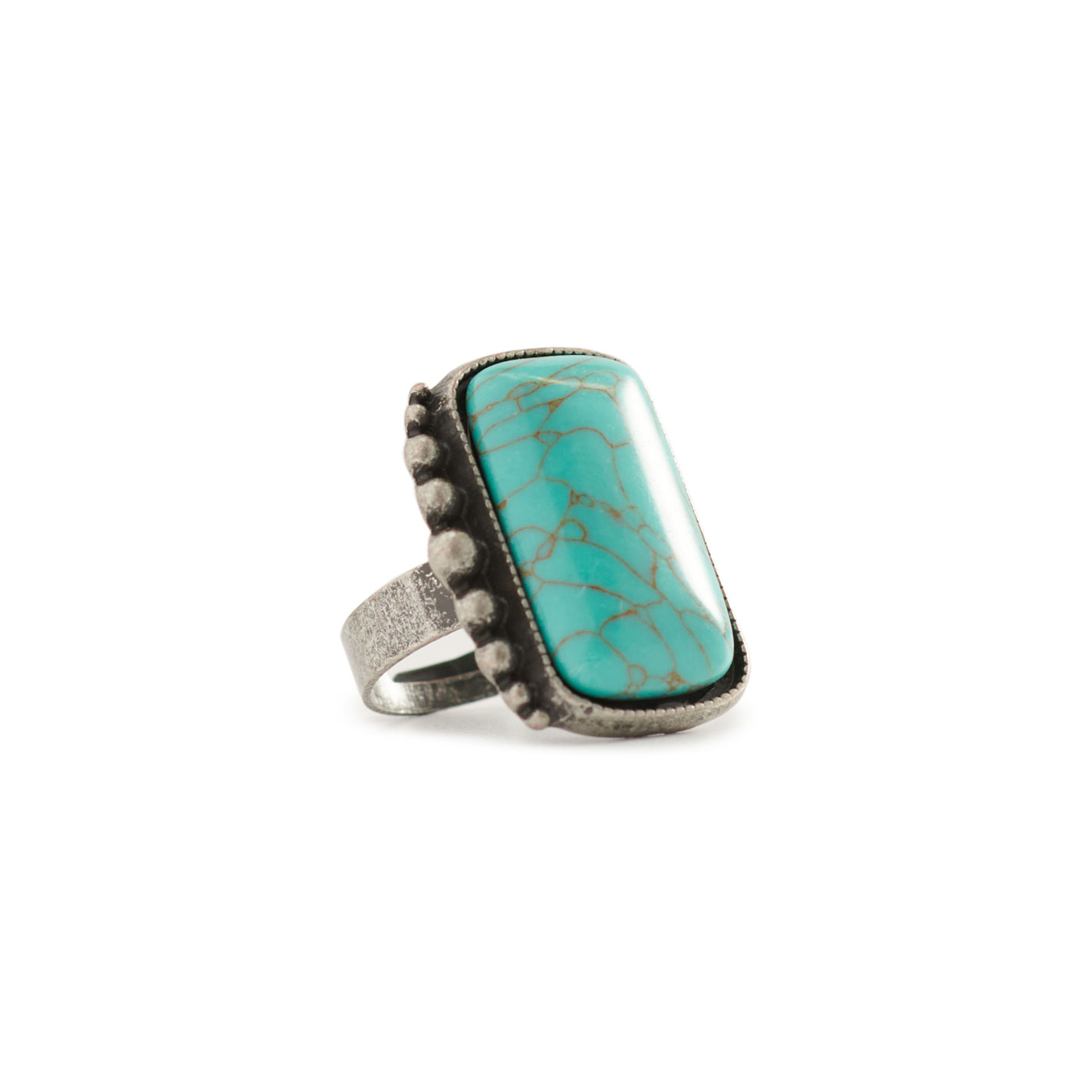 Rockin C Silver & Square Turquoise Stone Ring - Image 1