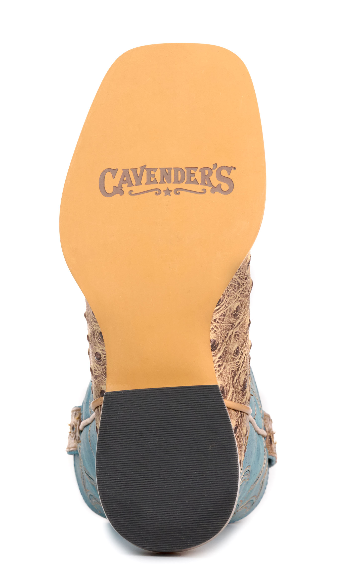 Cavender's Kids' Sand Ostrich Print and Blue Wide Square Toe Cowboy Boots - Image 1