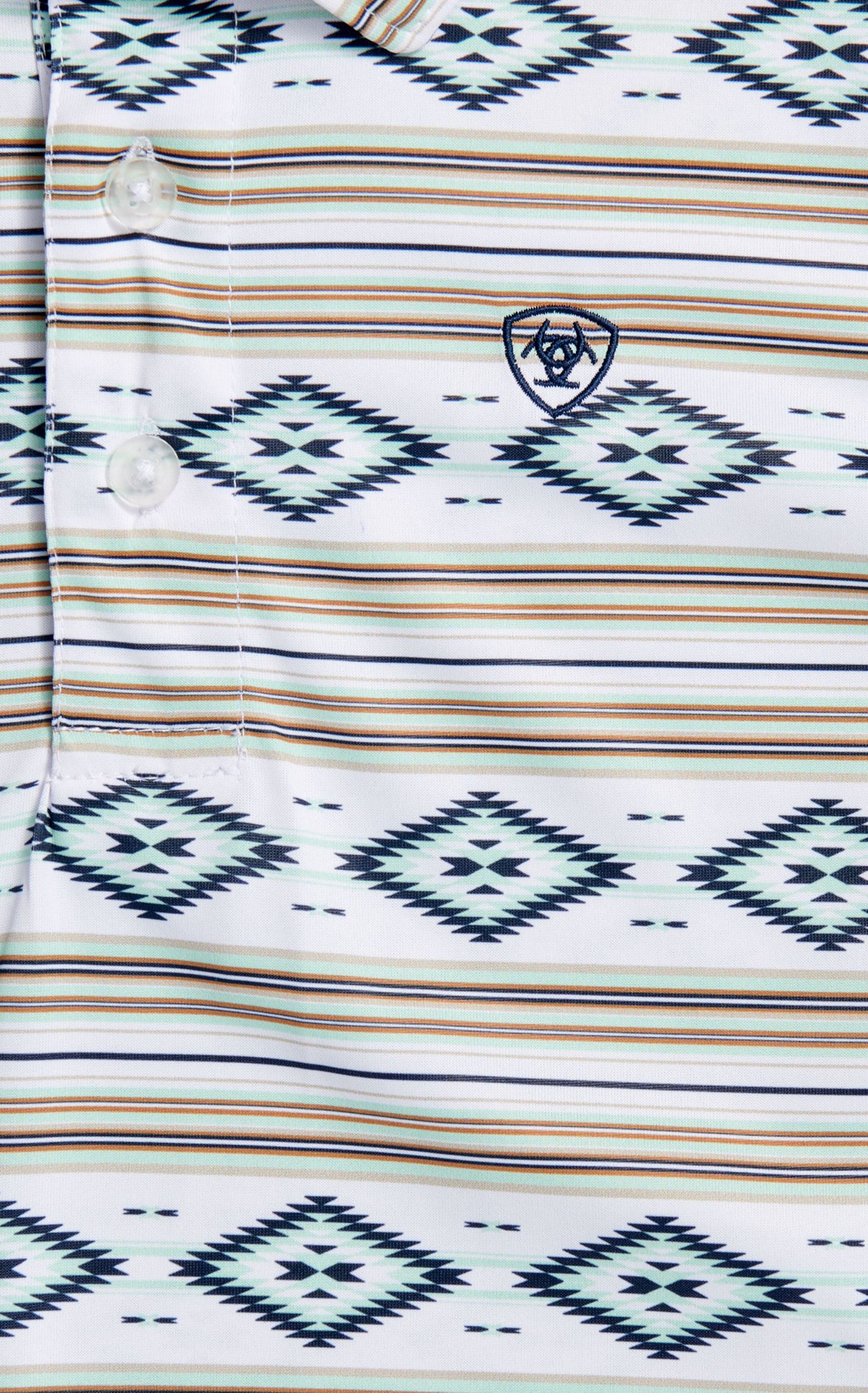 Ariat Boy's AriatTek White & Spring Green Aztec Stripe Print Polo - Image 1