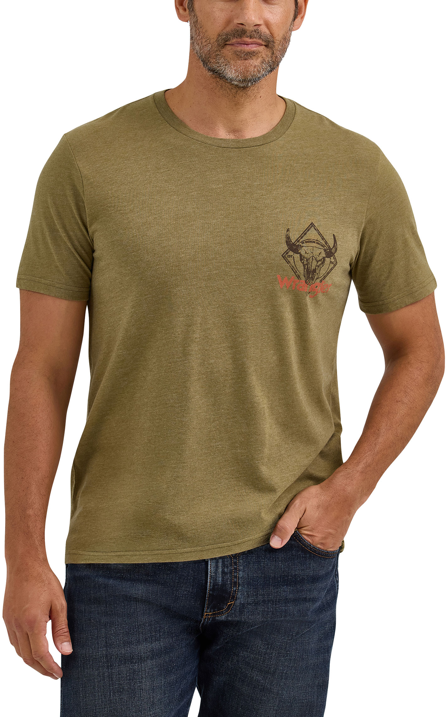 Wrangler Men's Olive Spirit Of The West Steer Head Graphic T-Shirt - Image 1