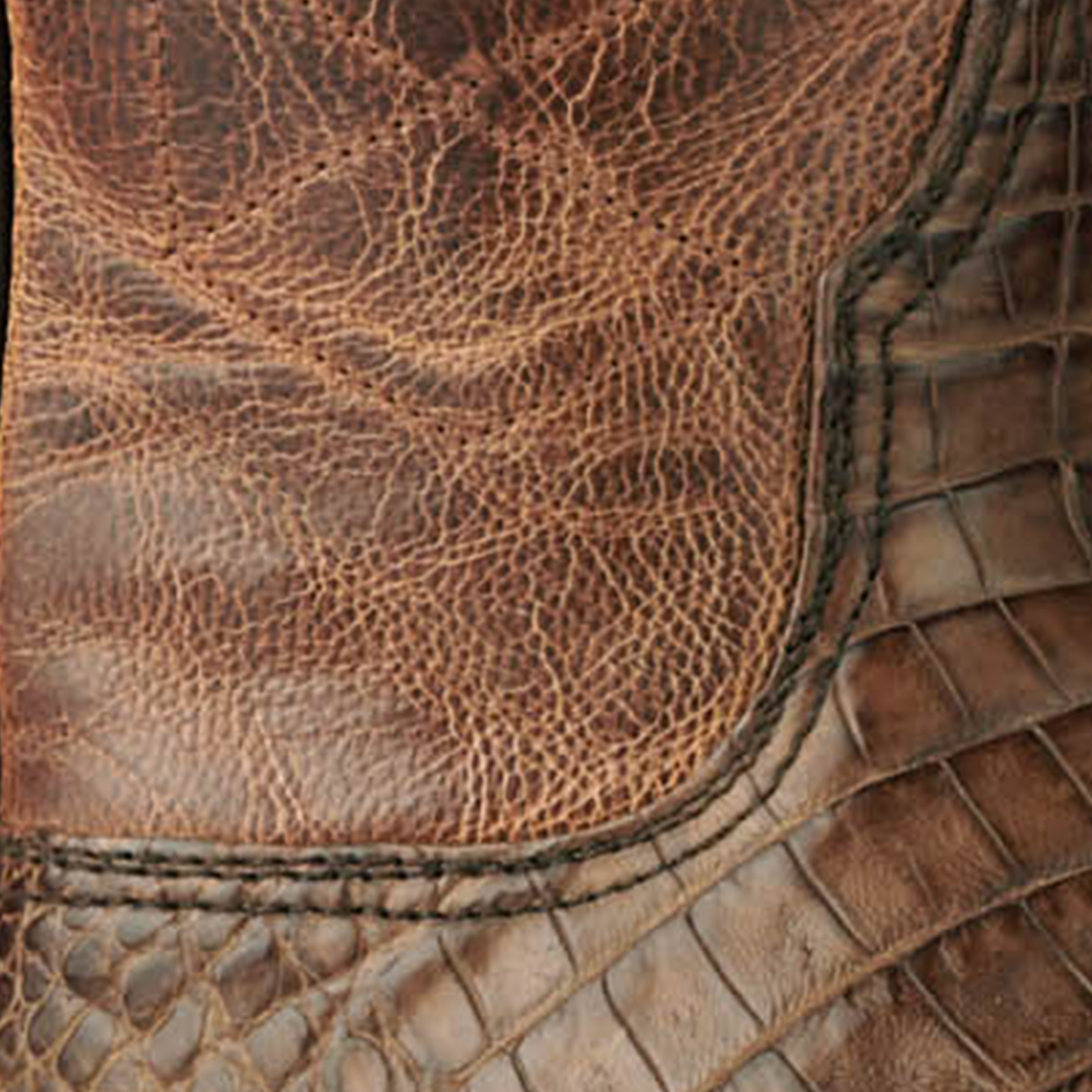 Black Jack Men's Coyote Tan and Burnished Glossy Cigar Caiman Wide Square Toe Exotic Cowboy Boots - Image 1