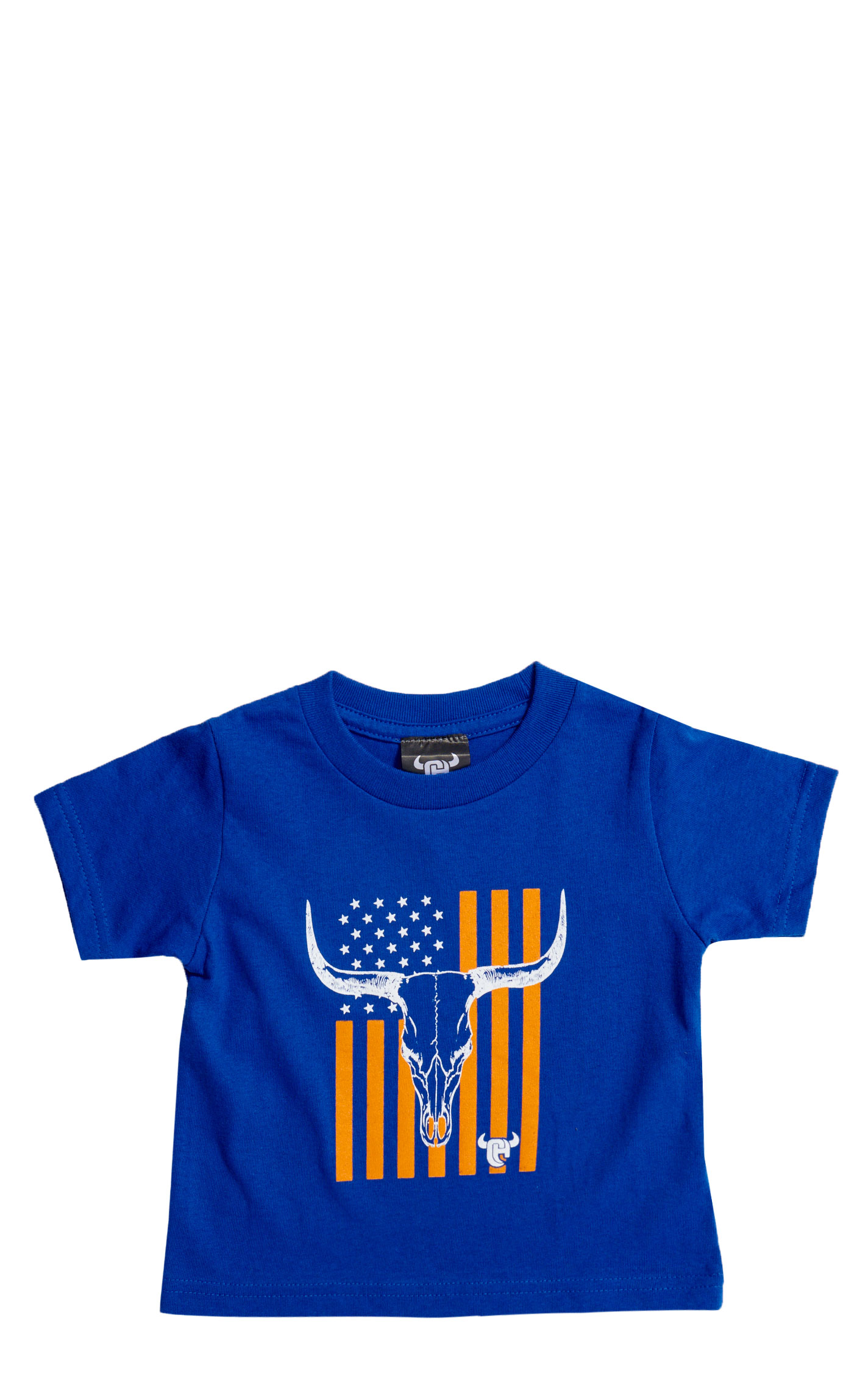 Cowboy Hardware Toddler Boy's Royal Blue Skull Flag Logo Graphic T-Shirt - Image 1