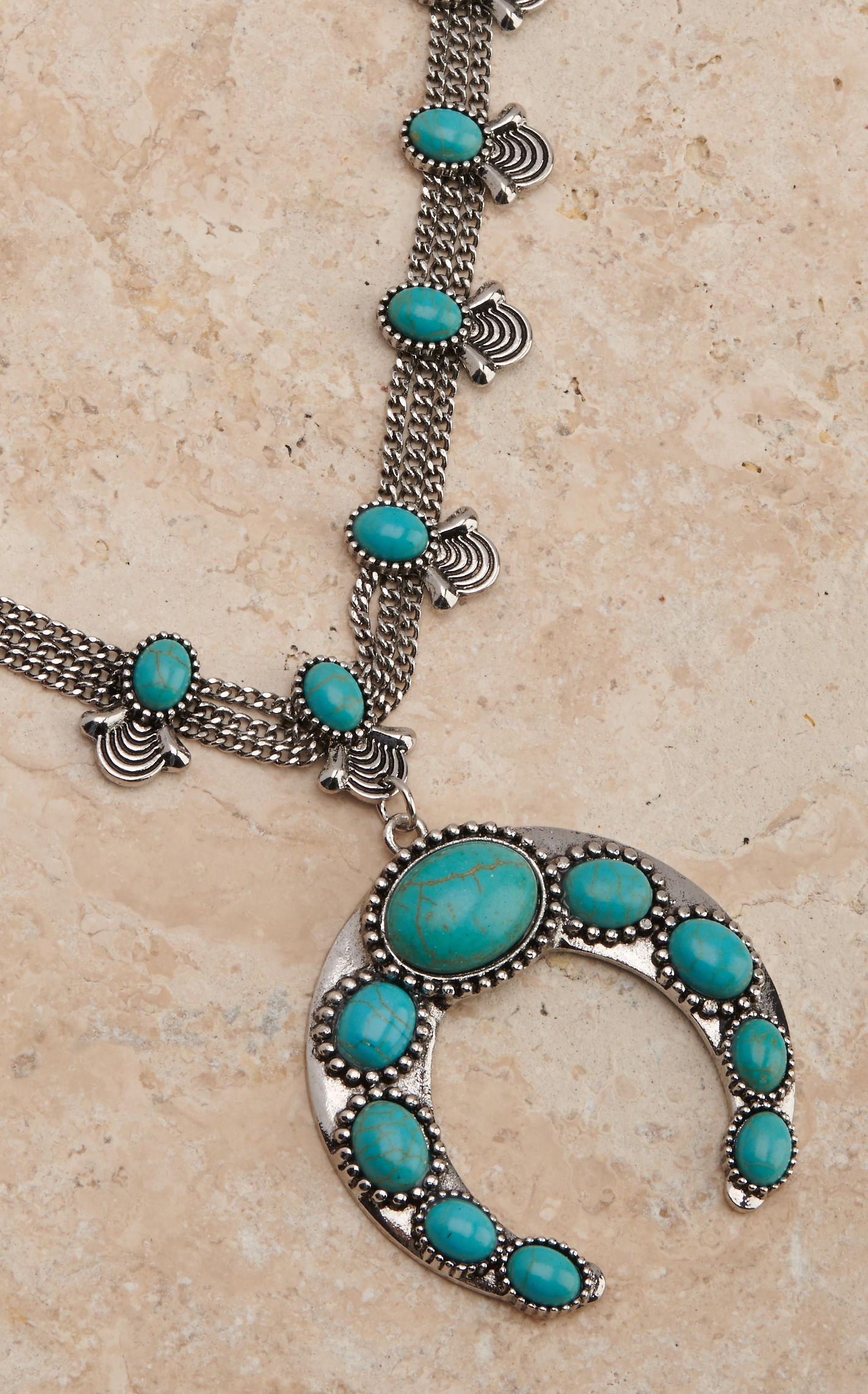 Cowgirl Confetti Cleos Catch Silver Multi Chain with Turquoise Squash Blossoms Necklace - Image 2