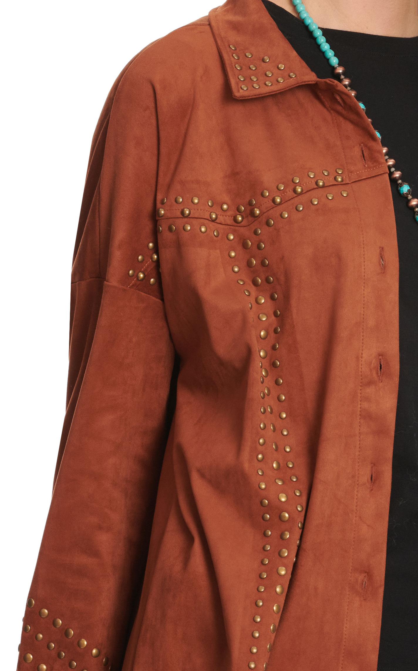 Rockin C Women's Caramel Antique Brass Studs & Buttons Faux Suede Jacket - Image 1