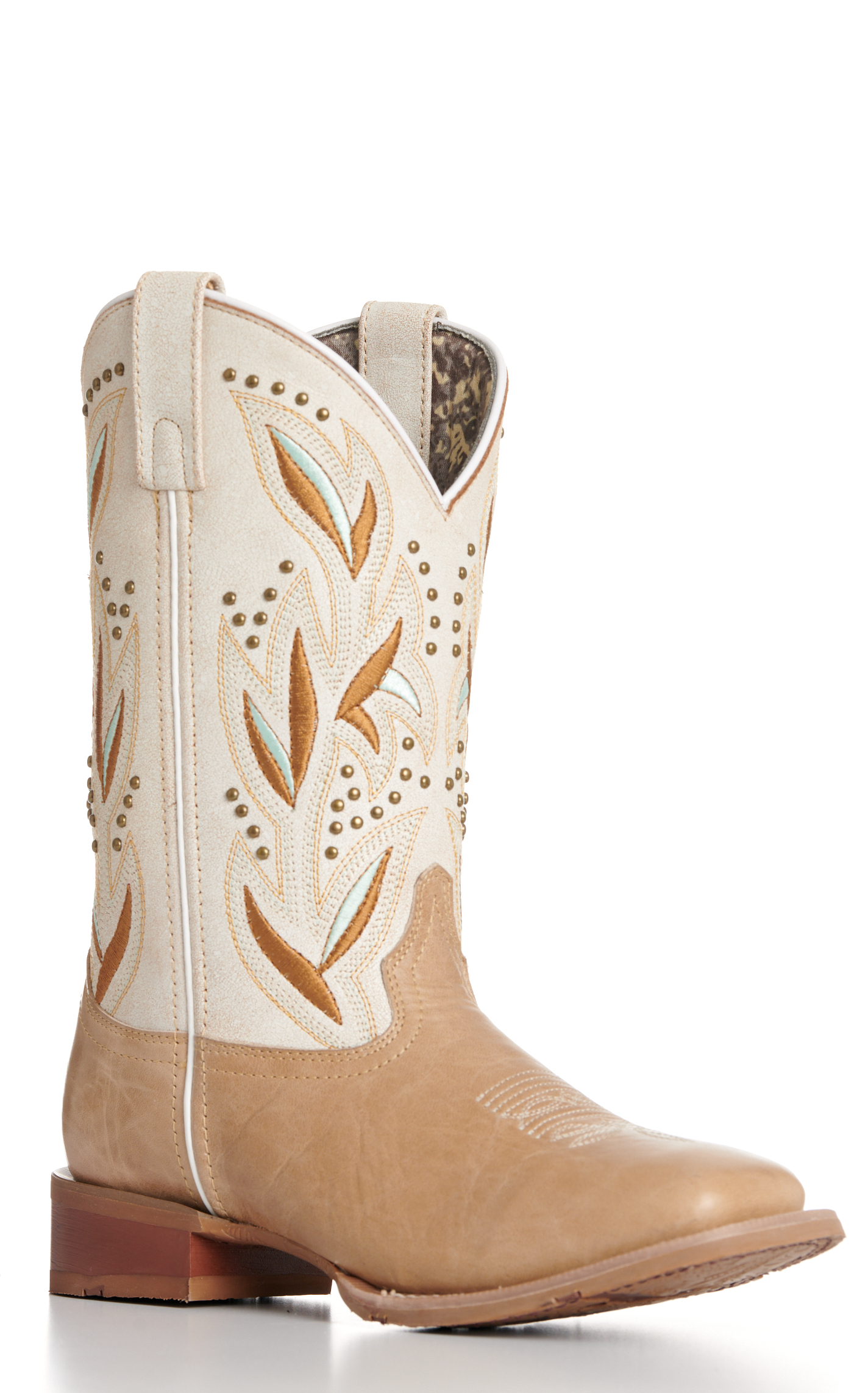 Laredo Women's Lydia Sand and Distressed White Wide Square Toe Cowboy Boots - Image 1
