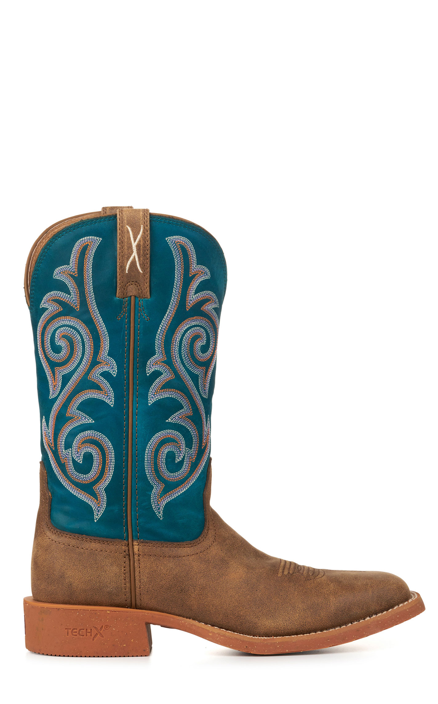 Twisted X Women's Tech X Bomber Brown and Teal Wide Square Toe Cowboy Boots - Image 1
