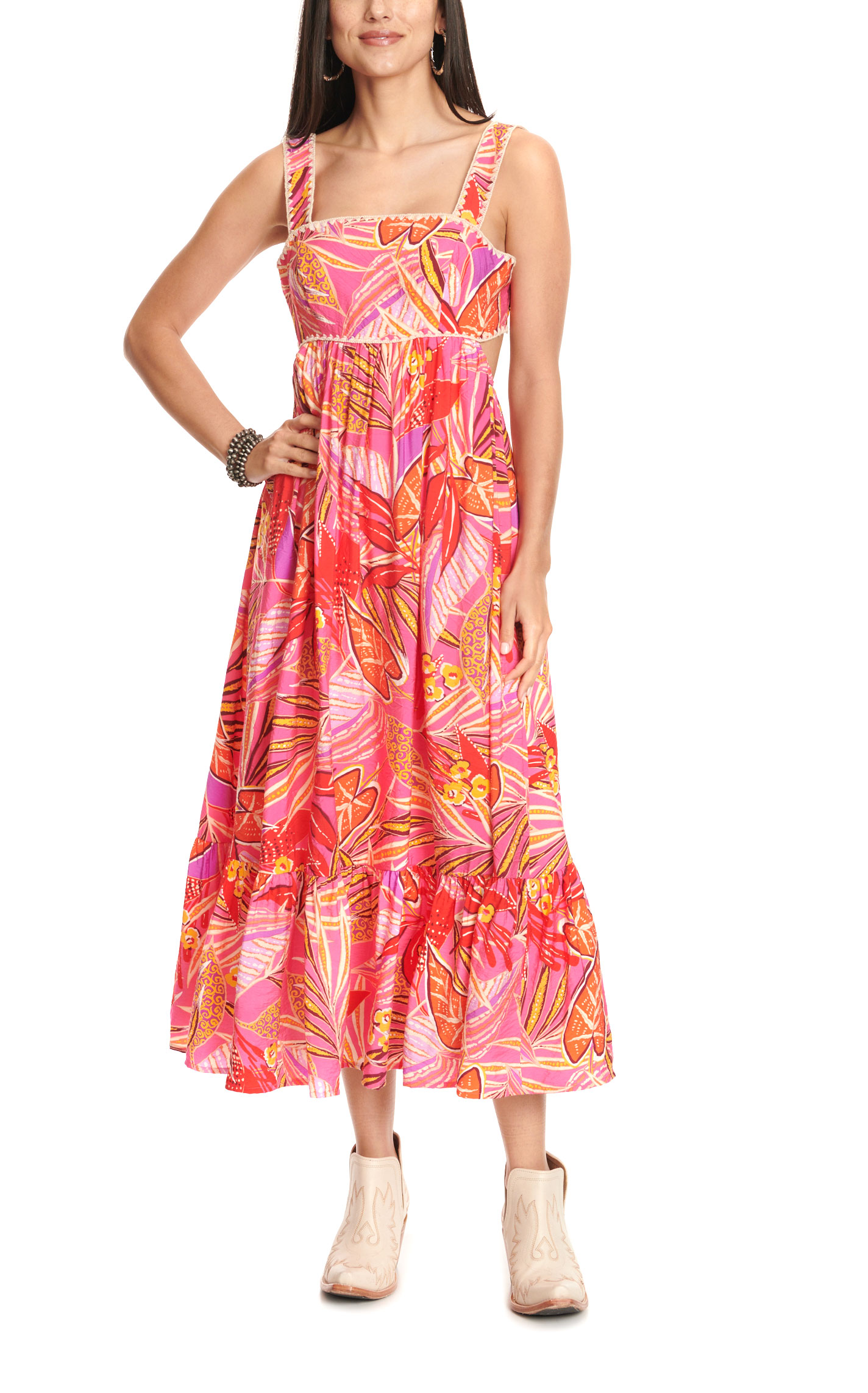 Blue B Women's Fuchsia & Red Floral Maxi Sleeveless Dress - Image 1