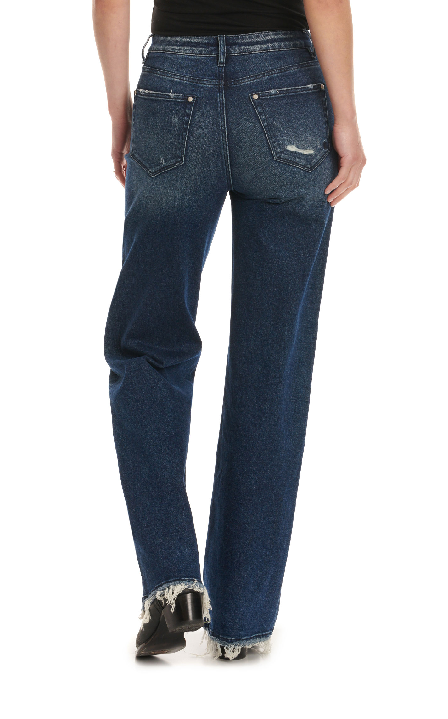 Rockin' C Women's Dark Wash Front Seam High Rise Wide Leg Jeans - Image 1