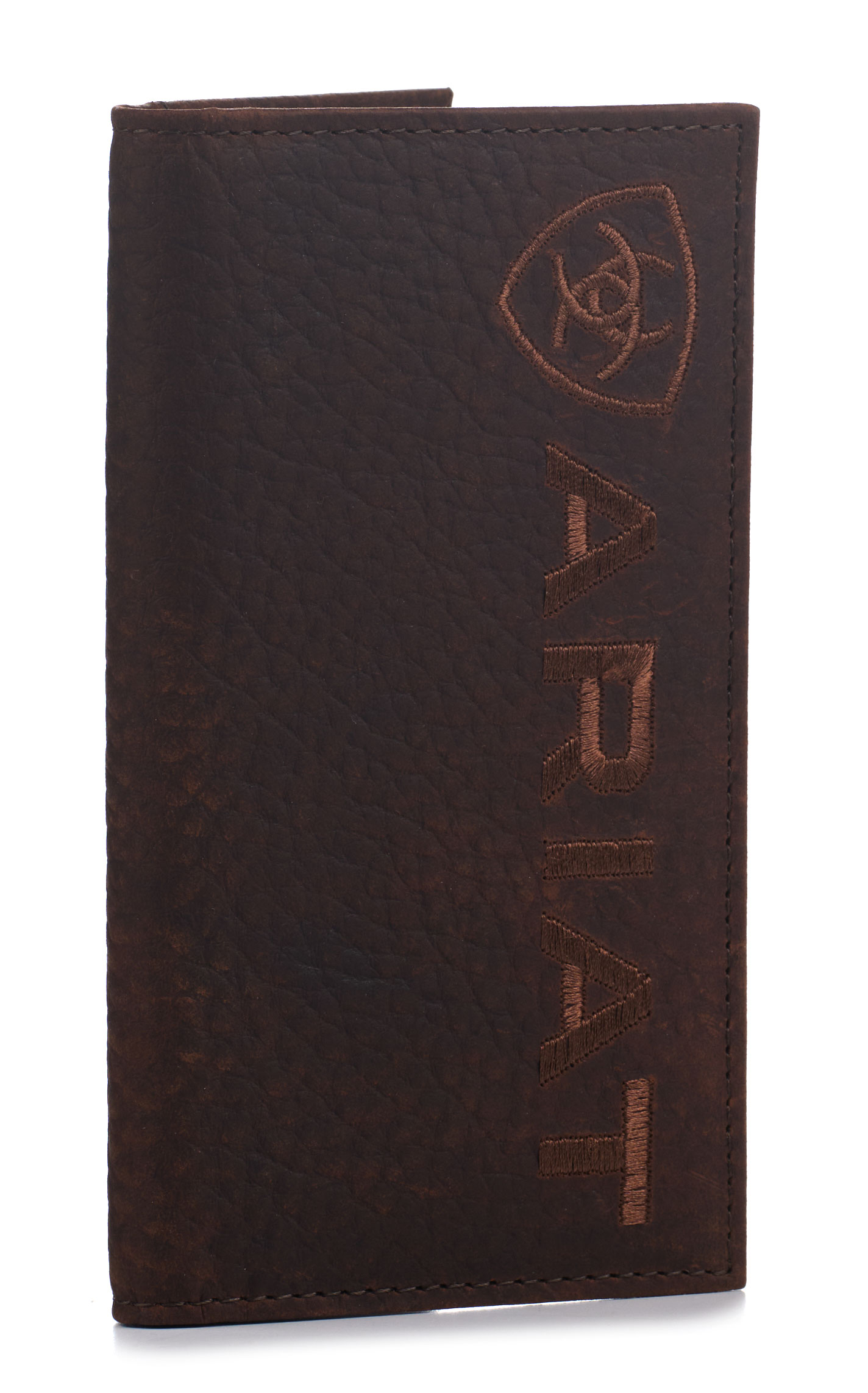 Ariat Men's Chocolate Bullhide & Shield Logo Rodeo Wallet - Image 1