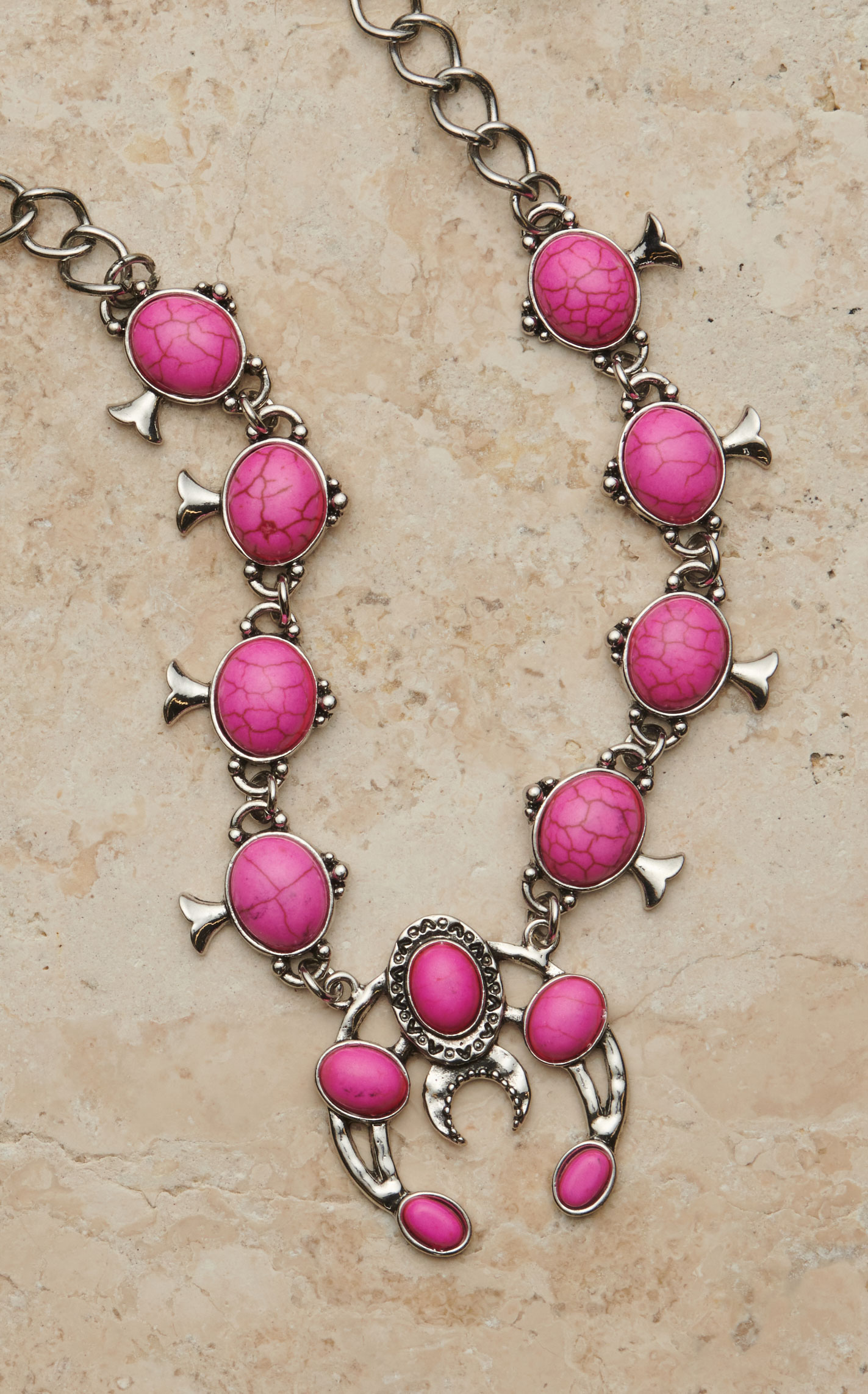 Rockin' C Women's Silver Mini Pink Stone Squash Blossom Necklace - Image 1