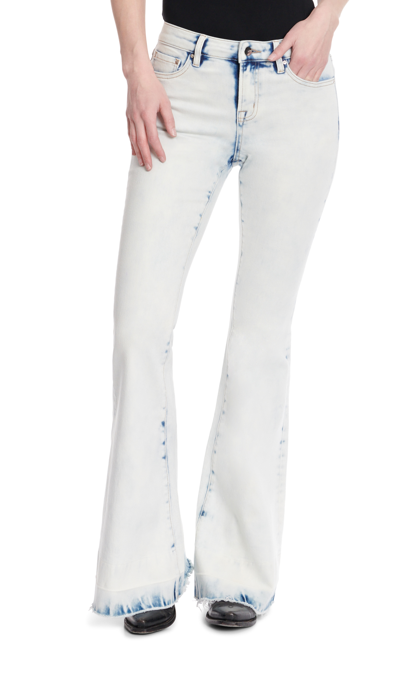 Mica Women's Bleached Light Wash Mid Rise Released Hem Flare Leg Jeans - Image 1
