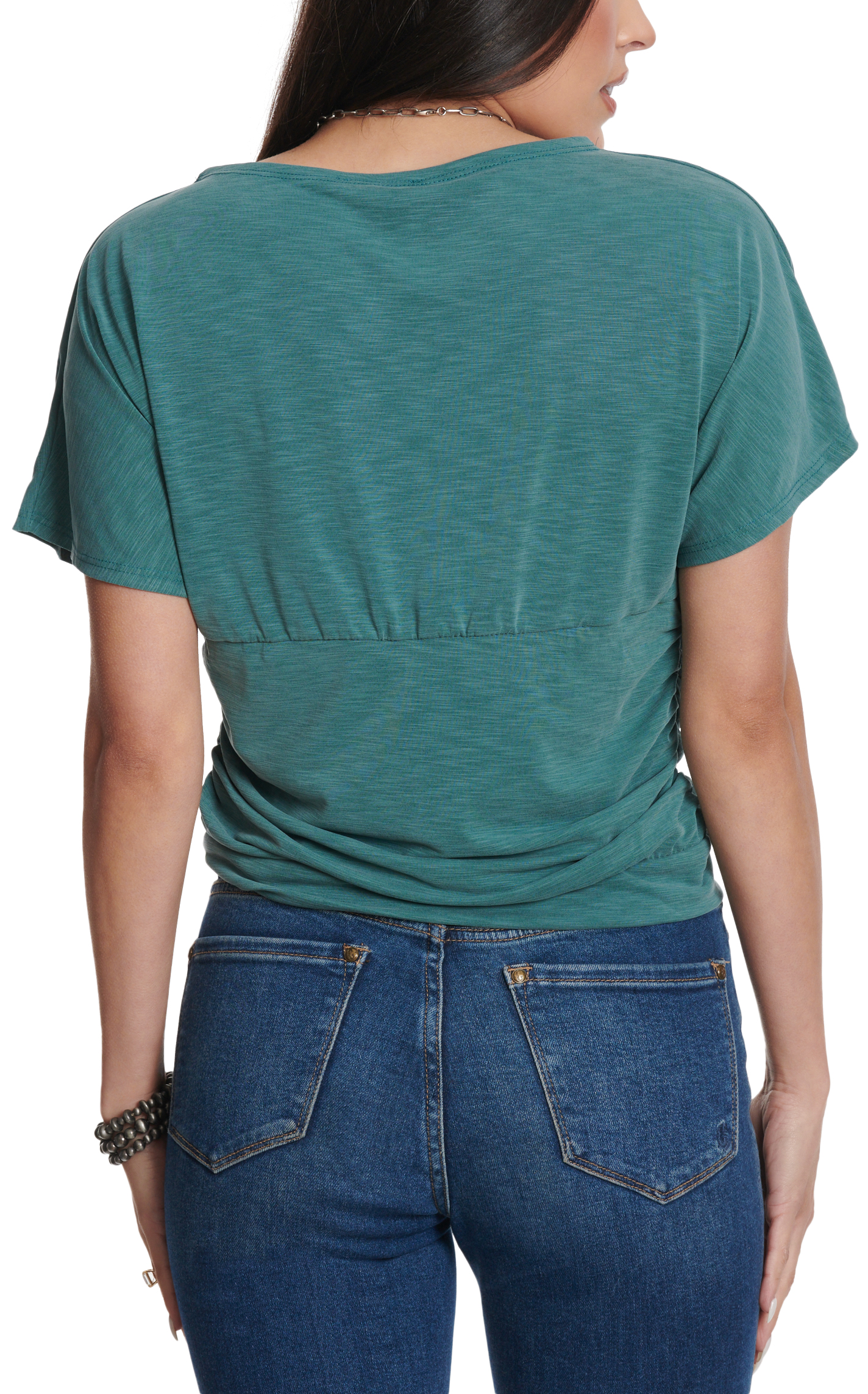 Moa Moa Women's Blue-Jade Ruched Side Top - Image 1