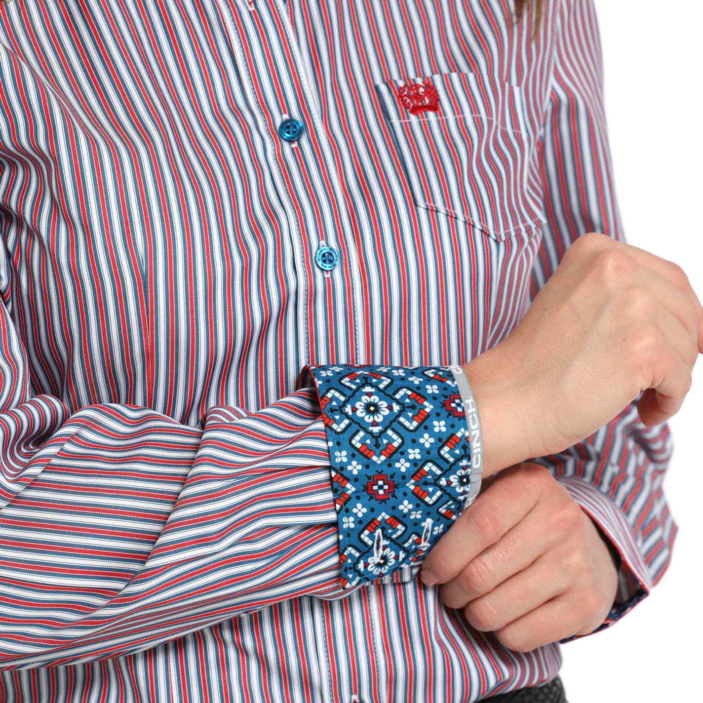 Cinch Women's Red & Blue Stripe Western Shirt - Image 1