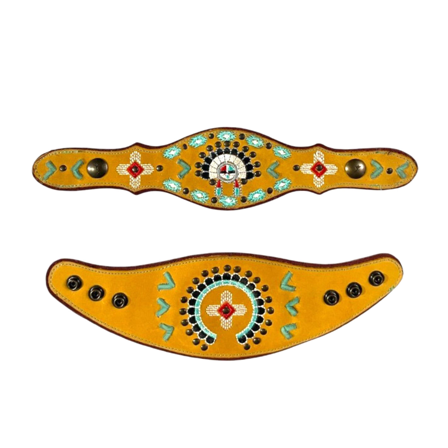 Agave Blue Yellow Zuni Embroidered Boot Lassos - Image 1