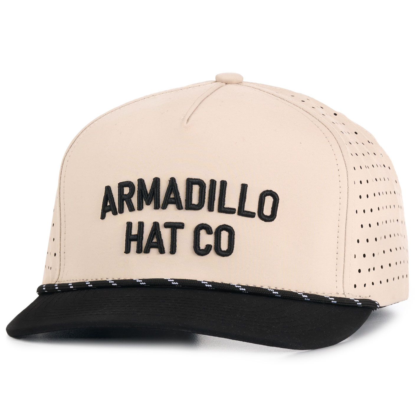 Armadillo Hat Co. Khaki & Black Logo Performance Snapback Cap - Image 1